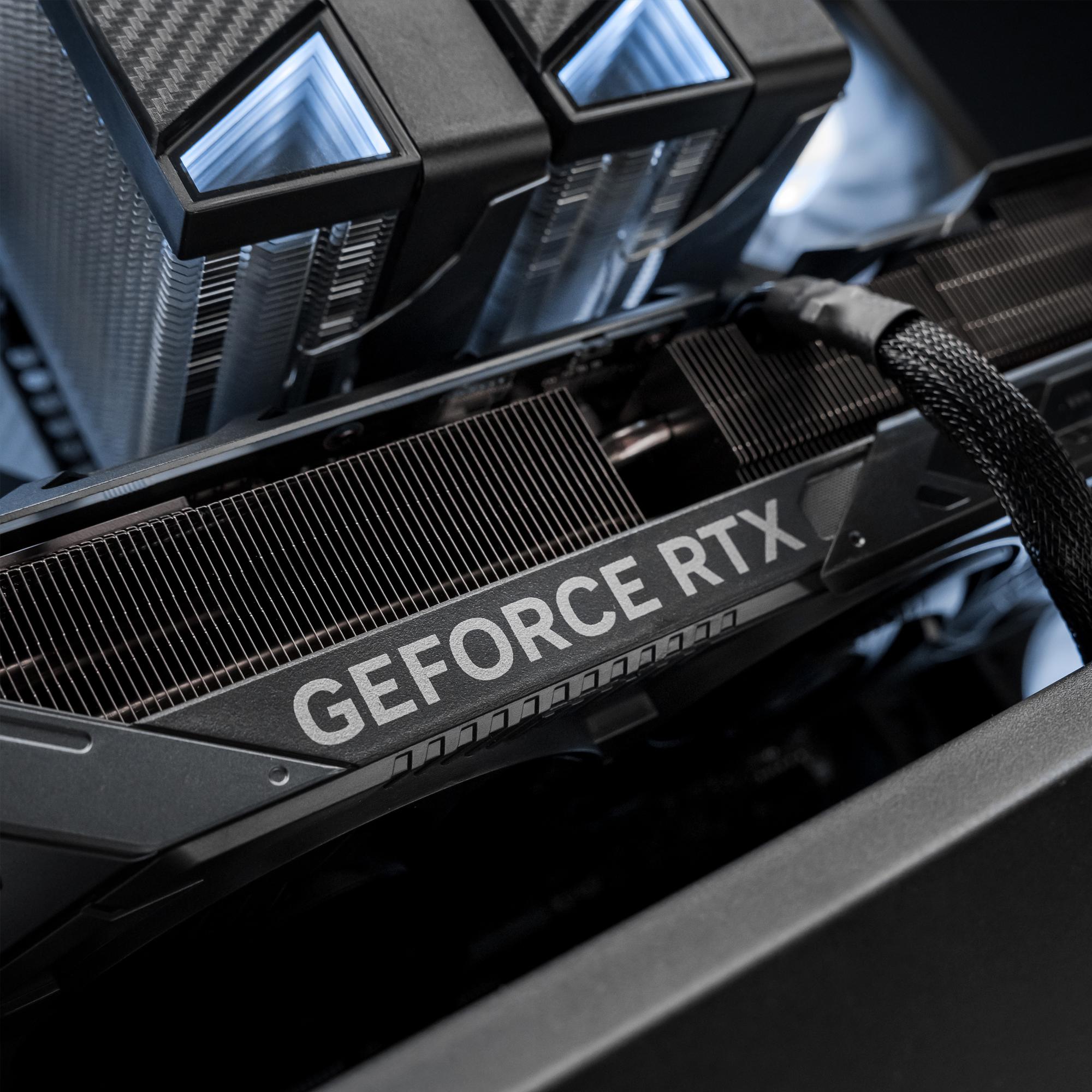 A large main feature product image of PLE Luna RTX 5080 Prebuilt Ready To Go Gaming PC