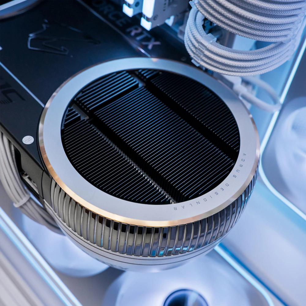 A large main feature product image of PLE Apollo RTX 5090 Prebuilt Ready To Go Gaming PC