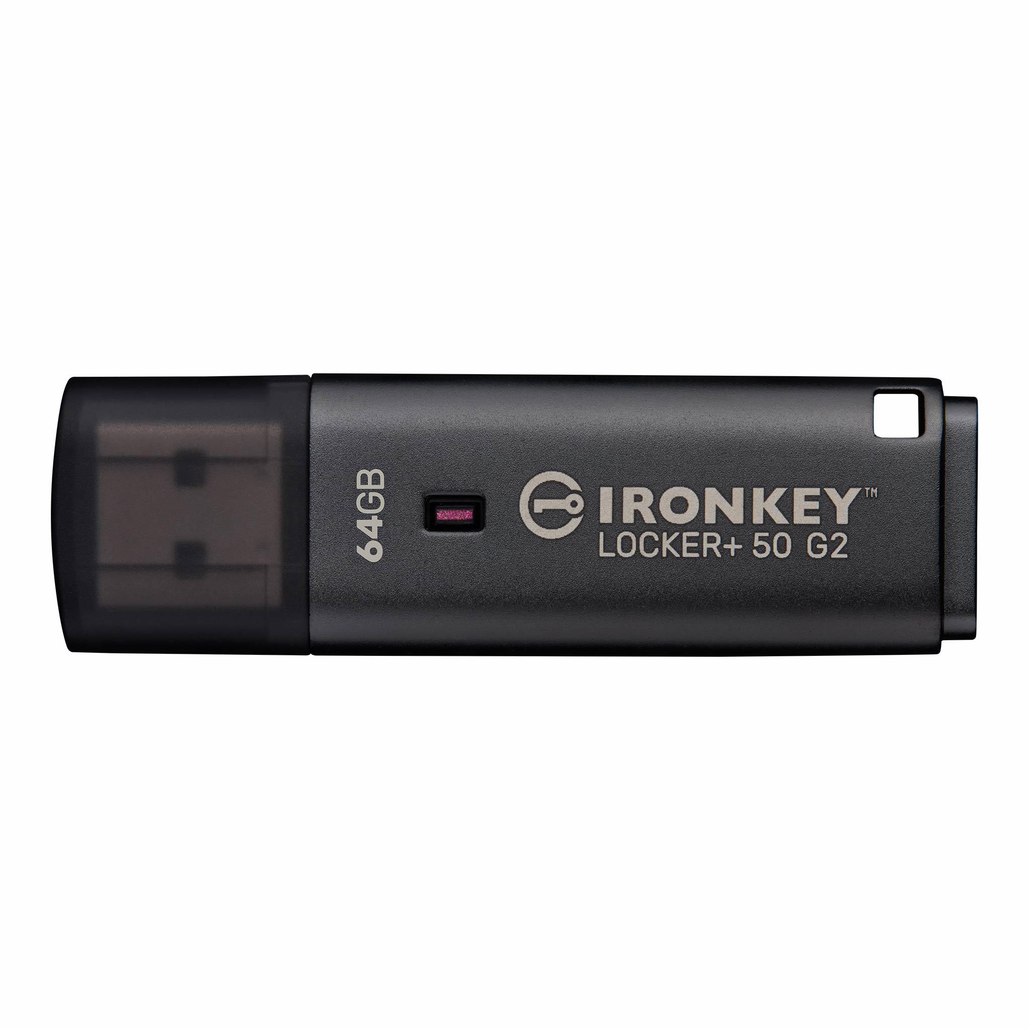 A large main feature product image of Kingston IronKey Locker+ 50  Gen2 64GB USB 3.2  Gen 1 Type A Flash Drive