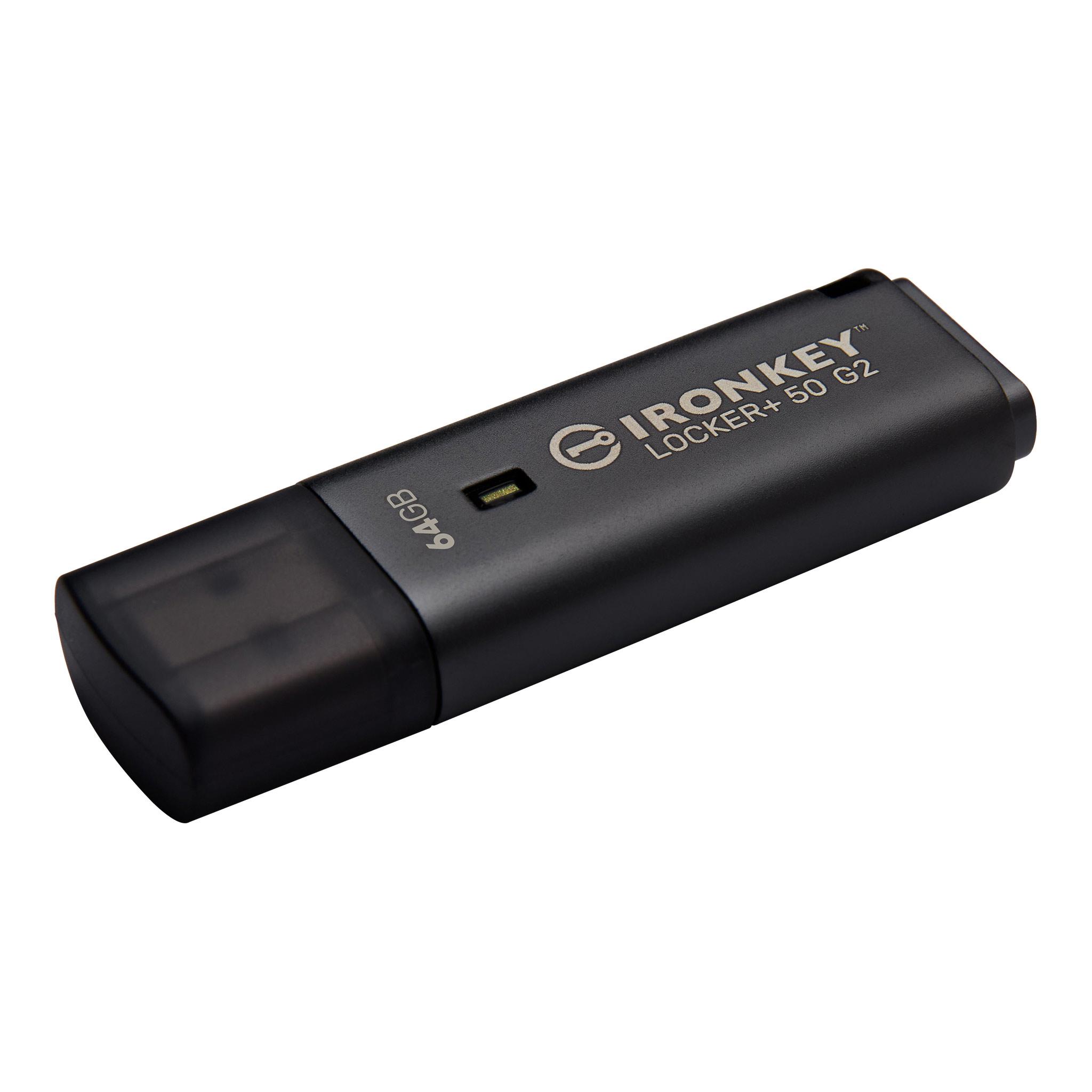 A large main feature product image of Kingston IronKey Locker+ 50  Gen2 64GB USB 3.2  Gen 1 Type A Flash Drive