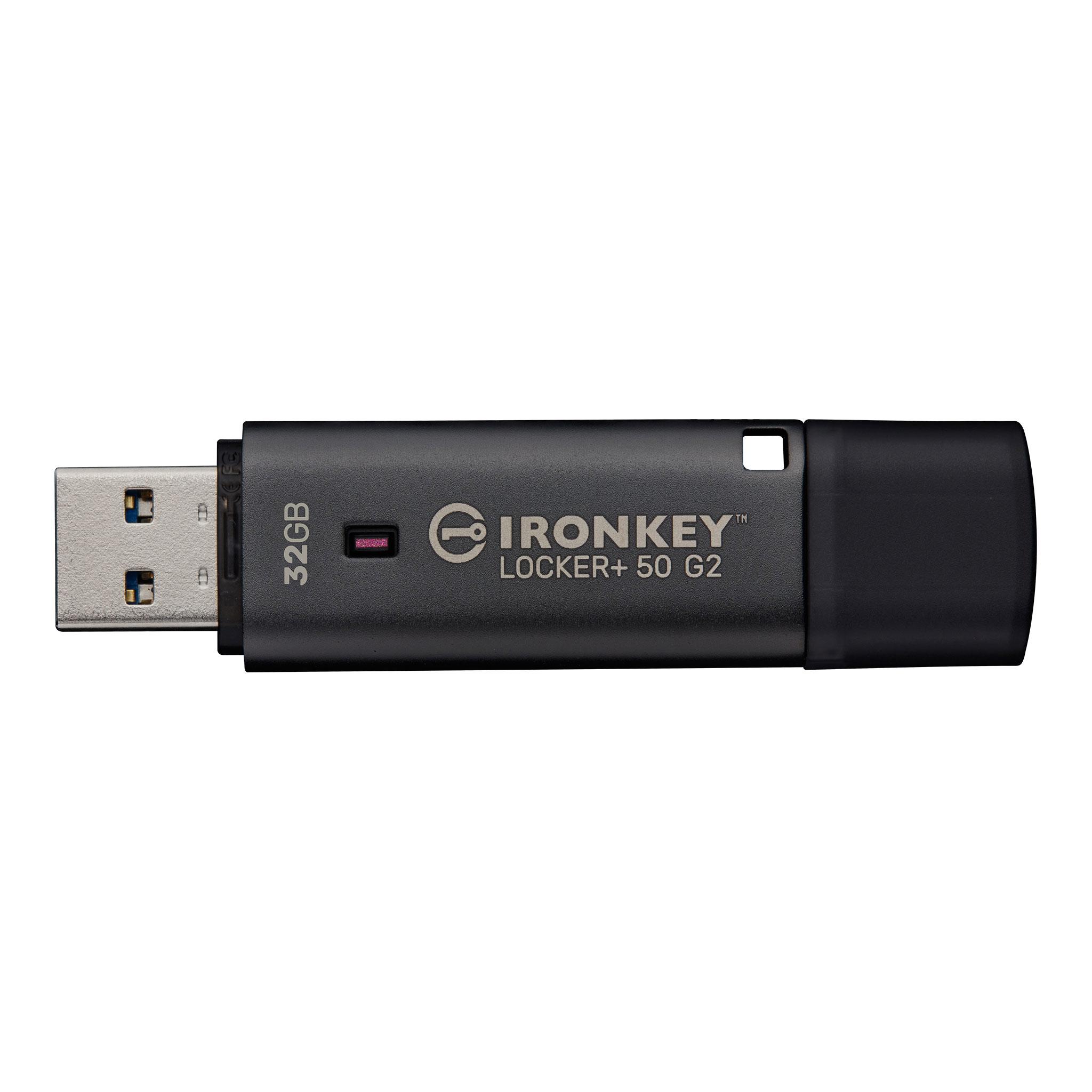 A large main feature product image of Kingston IronKey Locker+ 50  Gen2 32G USB 3.2  Gen 1 Type A Flash Drive