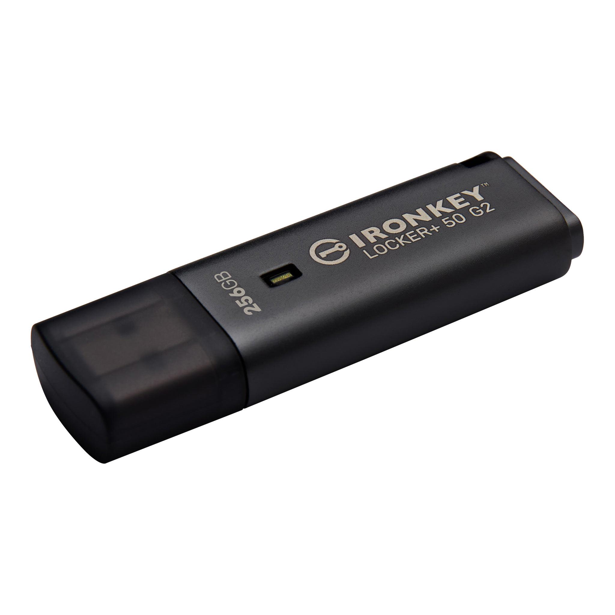 A large main feature product image of Kingston IronKey Locker+ 50  Gen2 256GB USB 3.2  Gen 1 Type A Flash Drive