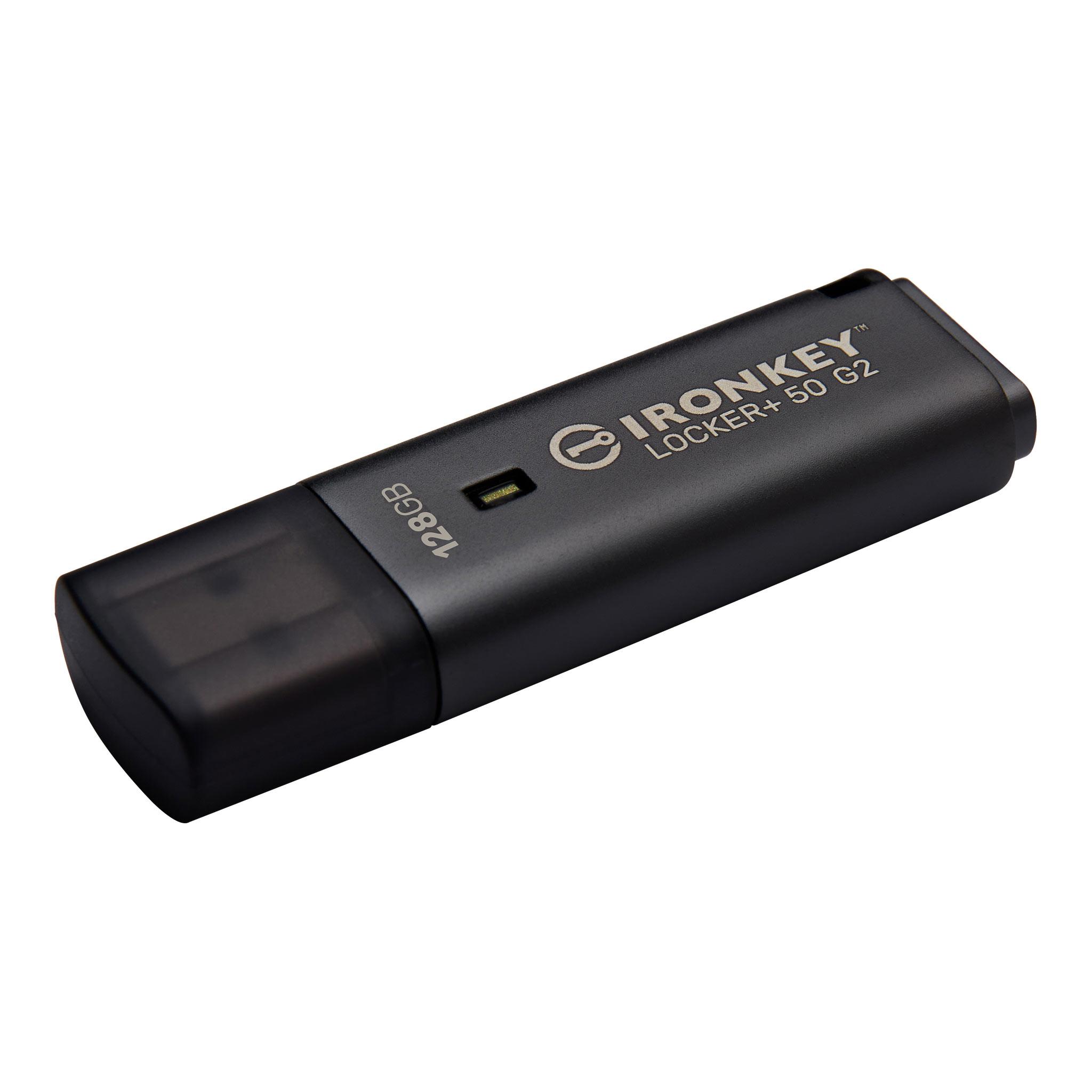 A large main feature product image of Kingston IronKey Locker+ 50  Gen2 128GB USB 3.2  Gen 1 Type A Flash Drive