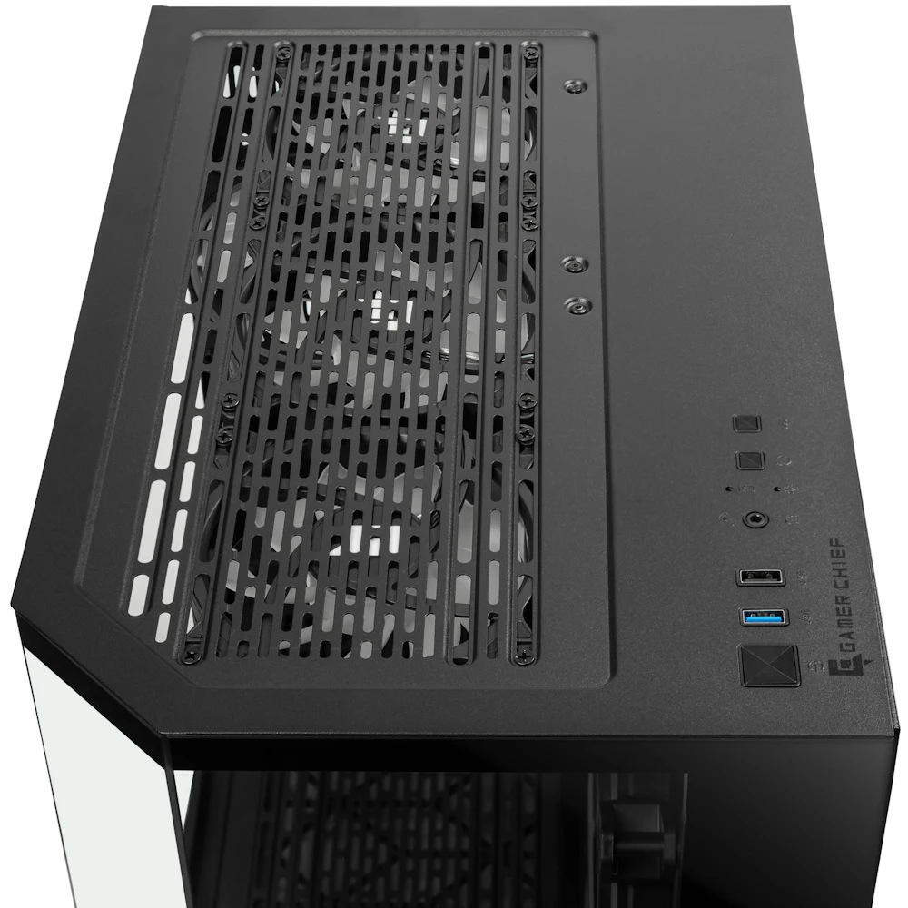 A large main feature product image of EX-DEMO GamerChief GlassView GV10 - Black
