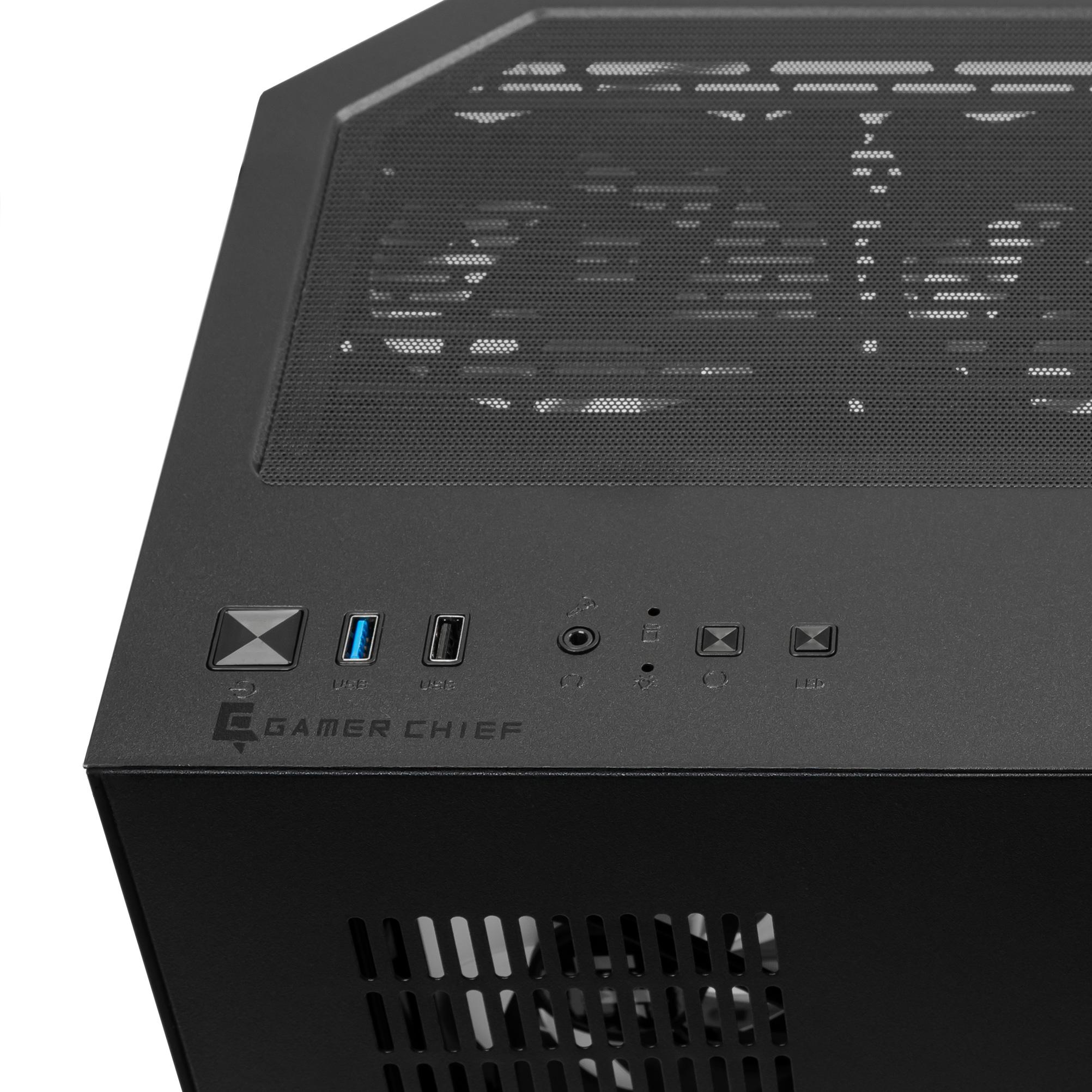 A large main feature product image of EX-DEMO GamerChief GlassView GV10 - Black