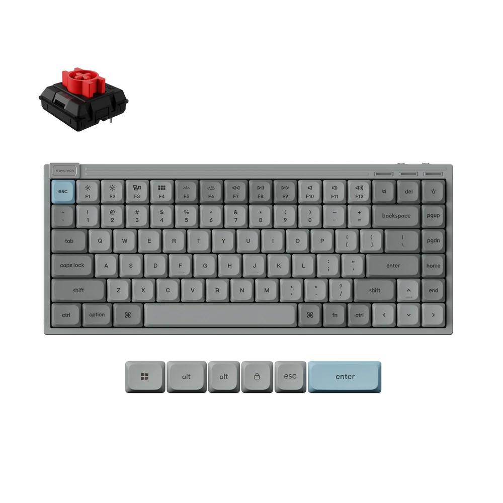 A large main feature product image of Keychron J9 - QMK Low-Profile Wireless Mechanical Keyboard - Gray (Red Switch)