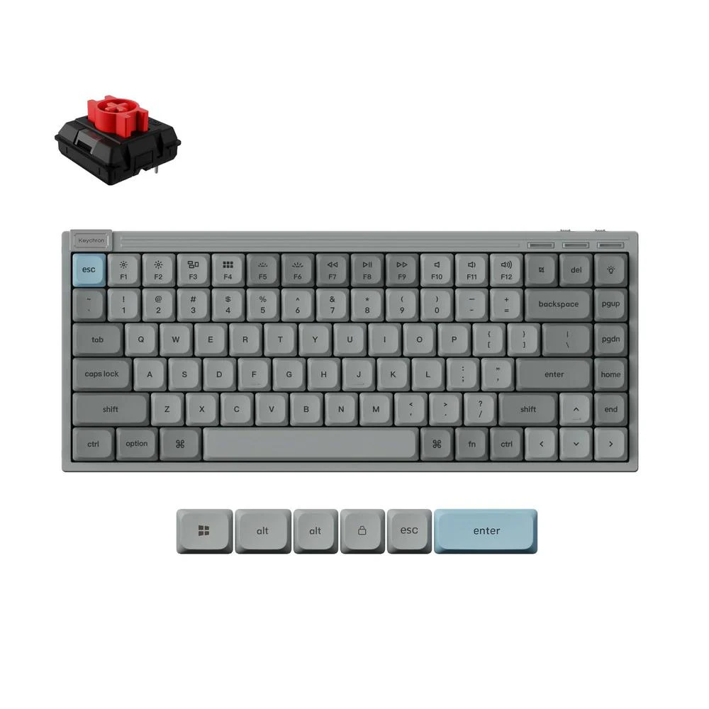 Keychron J9 - QMK Low-Profile Wireless Mechanical Keyboard - Gray (Red Switch)