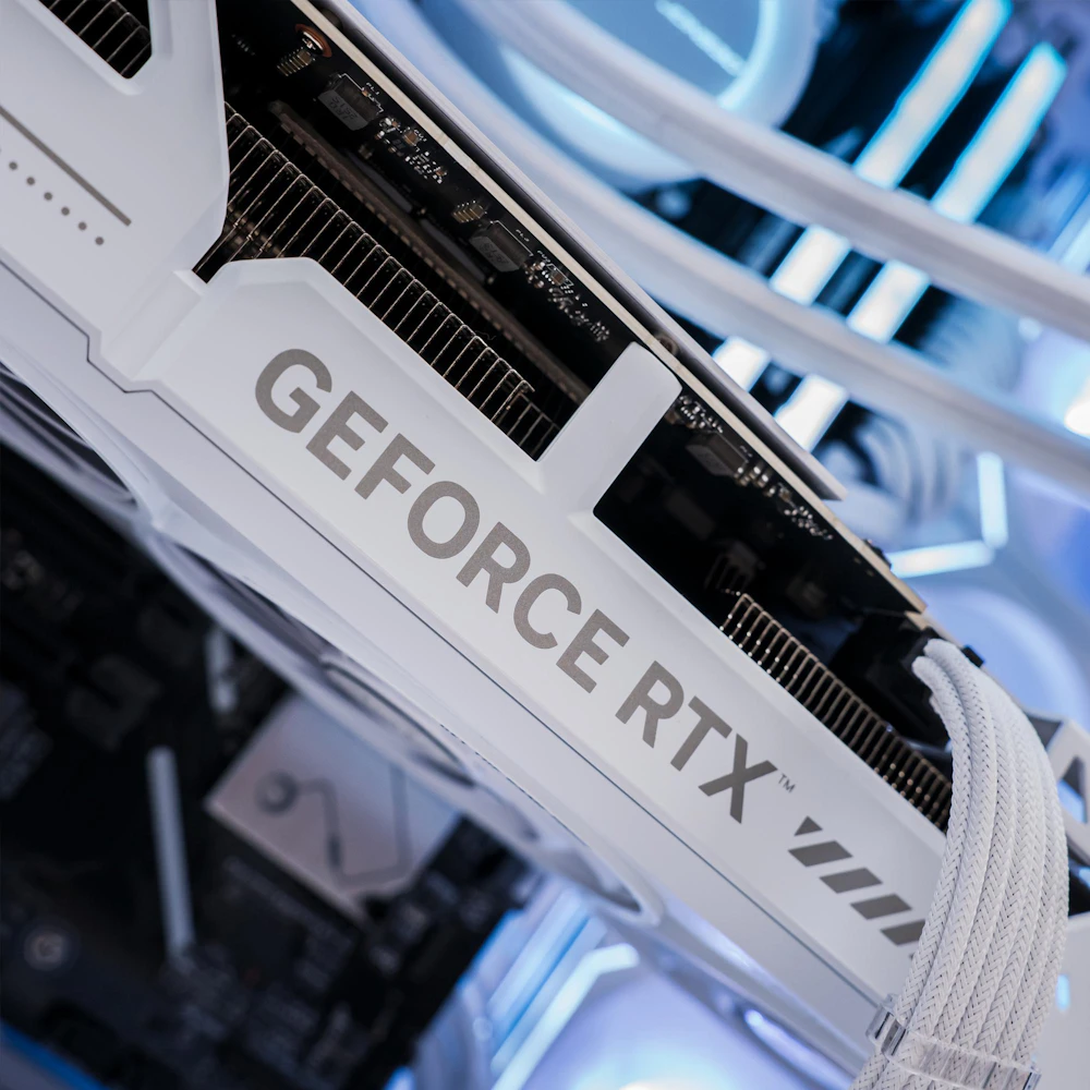 A large main feature product image of EX-DEMO PLE Blizzard RTX 5070 Ti Prebuilt Ready To Go Gaming PC