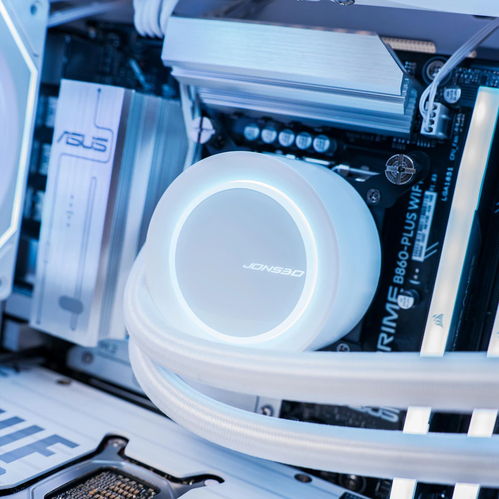 A large main feature product image of EX-DEMO PLE Blizzard RTX 5070 Ti Prebuilt Ready To Go Gaming PC