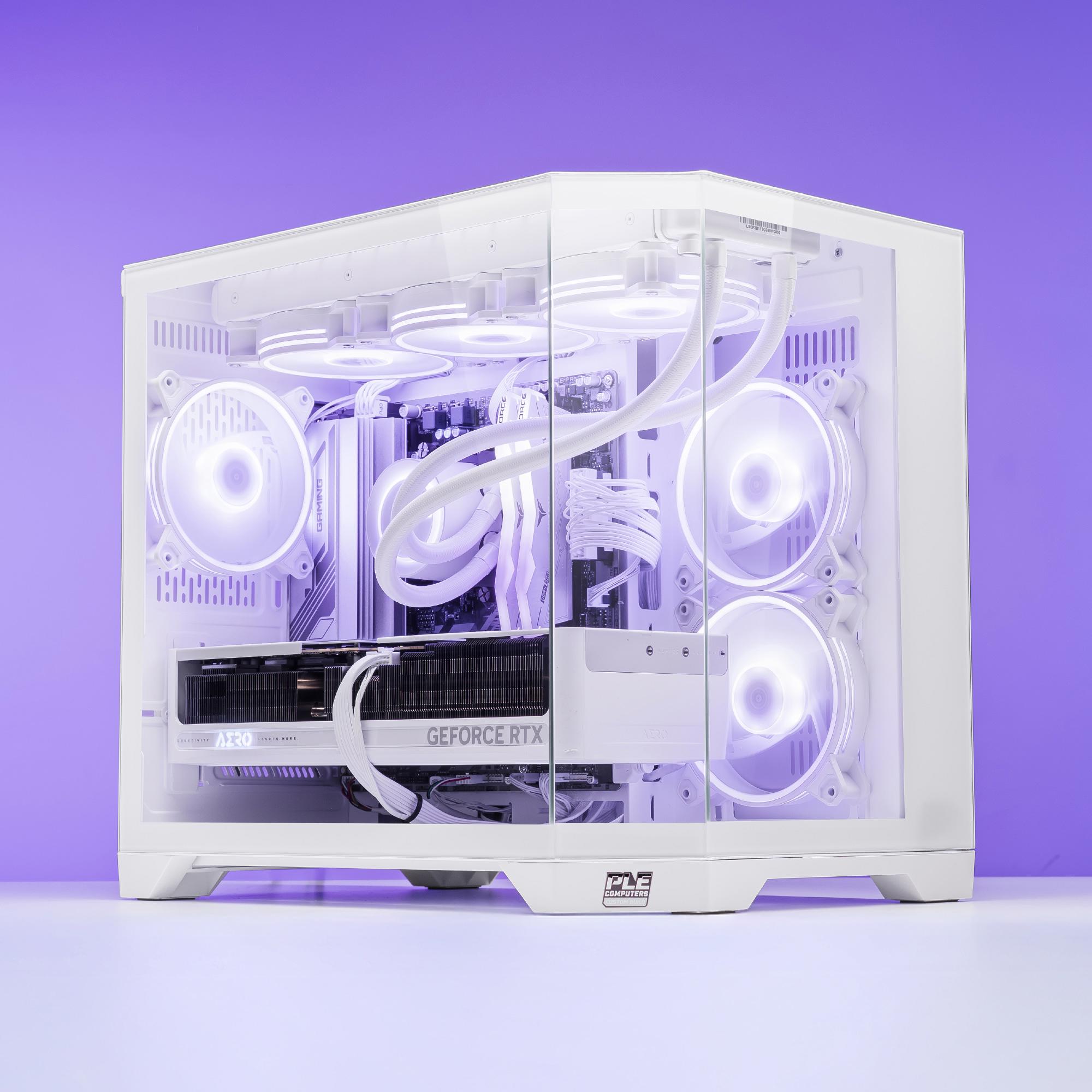 A large main feature product image of PLE Violet RTX 5070 Ti Prebuilt Ready To Go Gaming PC