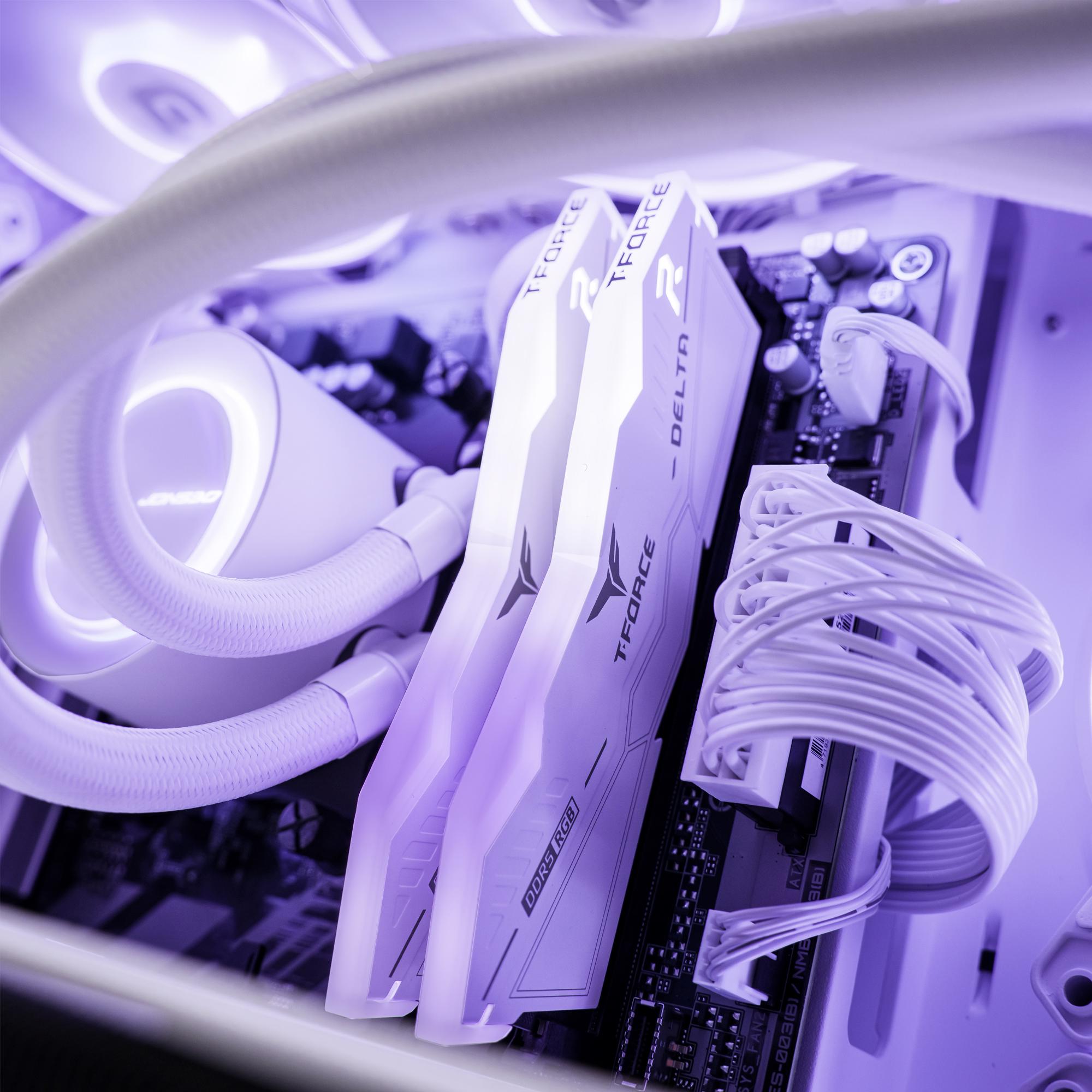 A large main feature product image of PLE Violet RTX 5070 Ti Prebuilt Ready To Go Gaming PC