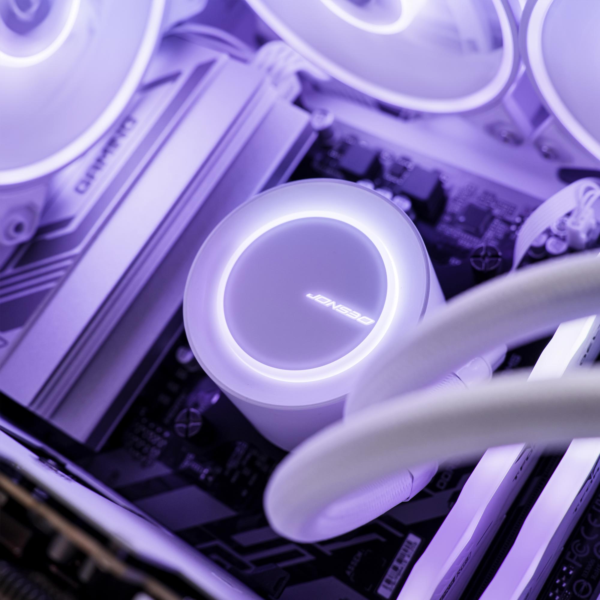 A large main feature product image of PLE Violet RTX 5070 Ti Prebuilt Ready To Go Gaming PC