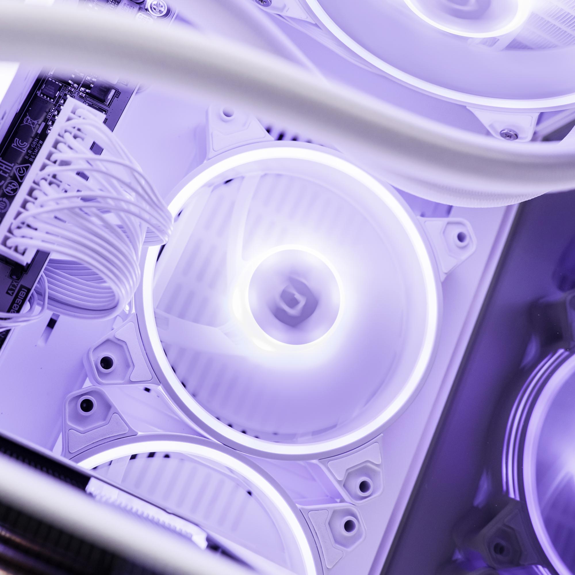 A large main feature product image of PLE Violet RTX 5070 Ti Prebuilt Ready To Go Gaming PC