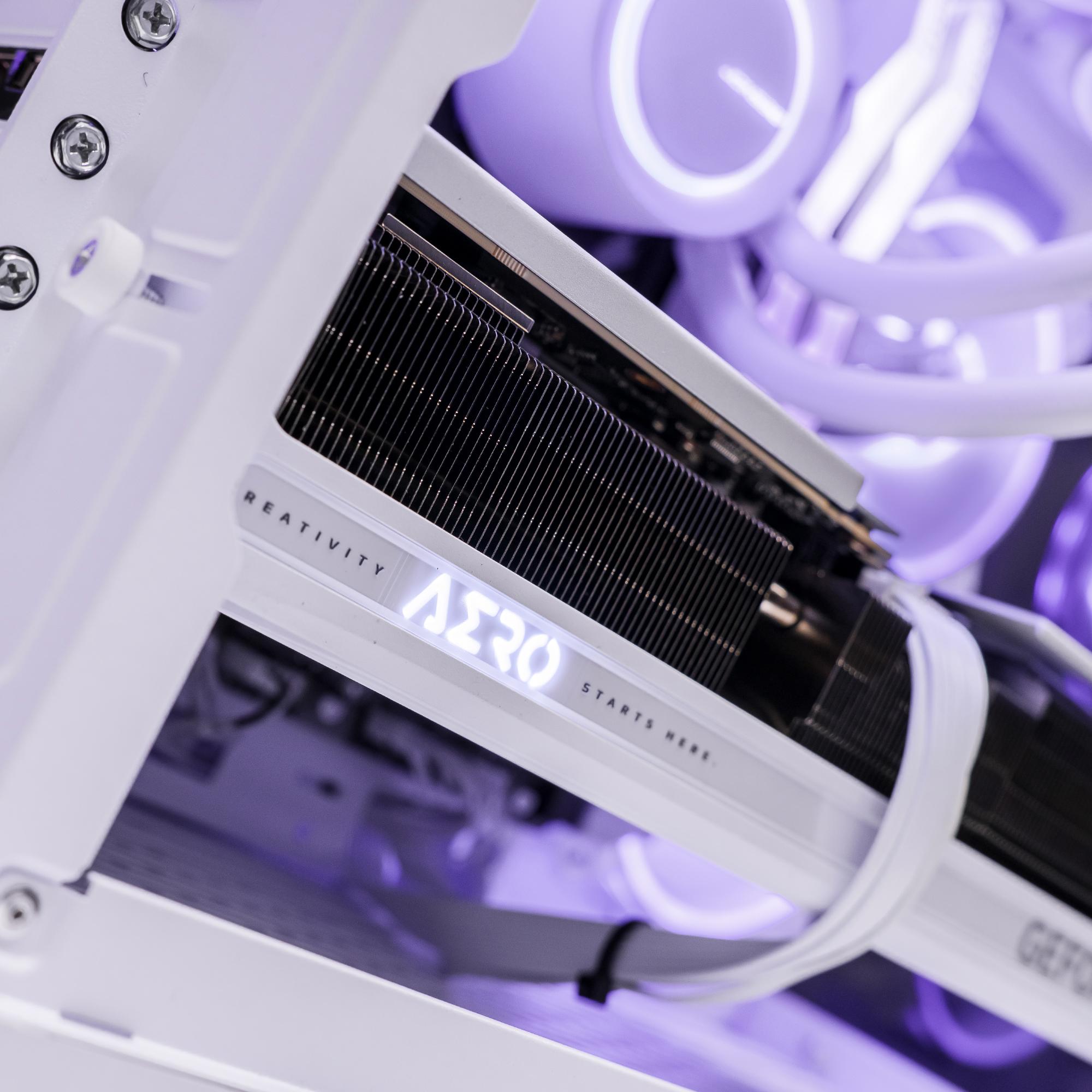 A large main feature product image of PLE Violet RTX 5070 Ti Prebuilt Ready To Go Gaming PC