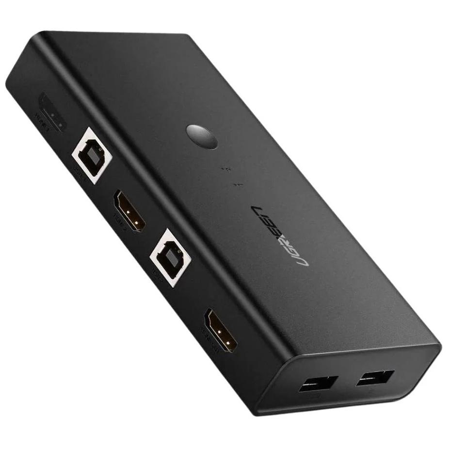 A large main feature product image of UGREEN HDMI Switch Box 2 In 1 Out KVM Switching