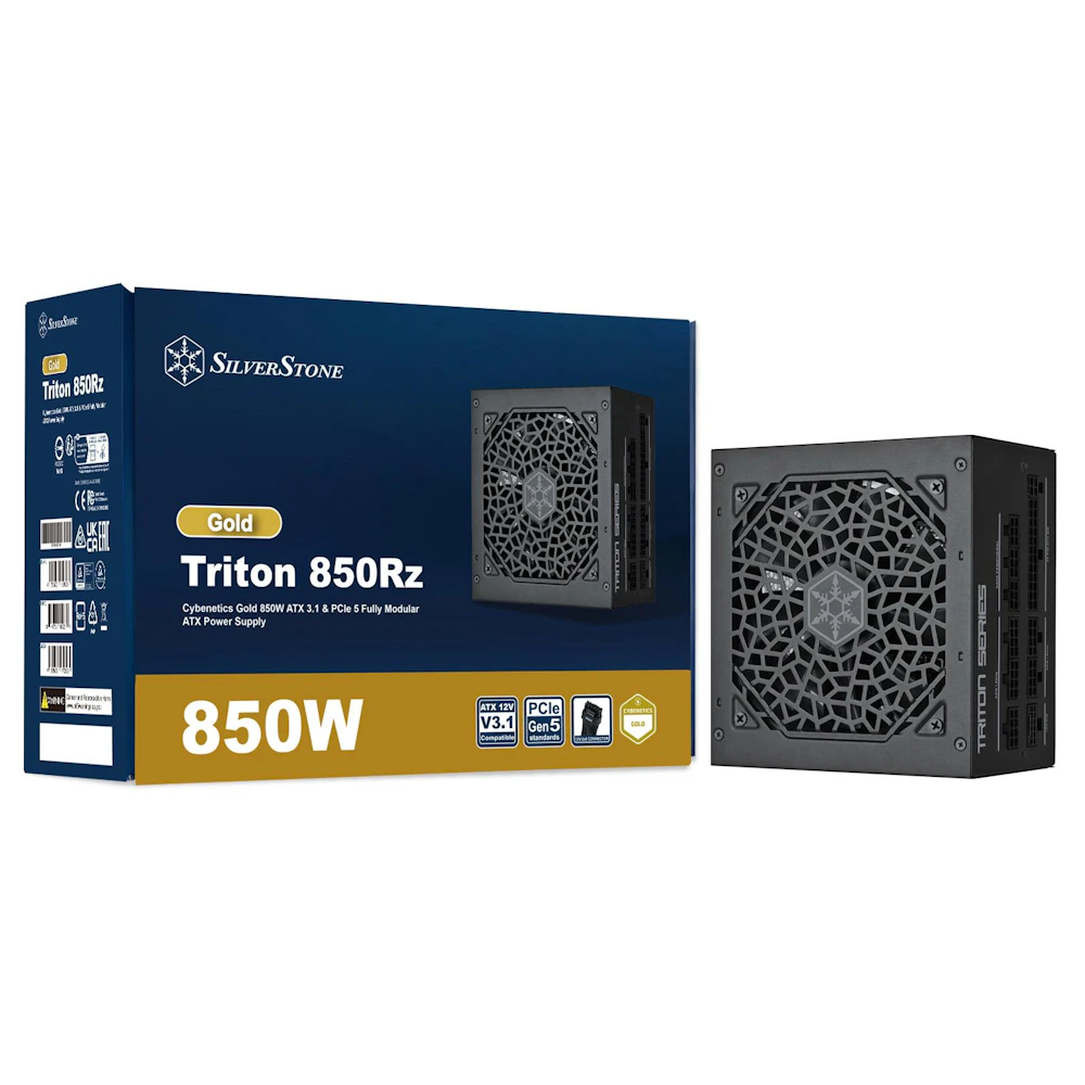 A large main feature product image of SilverStone Triton Rz 850W Gold ATX 3.1 PCIe 5.1 Modular PSU