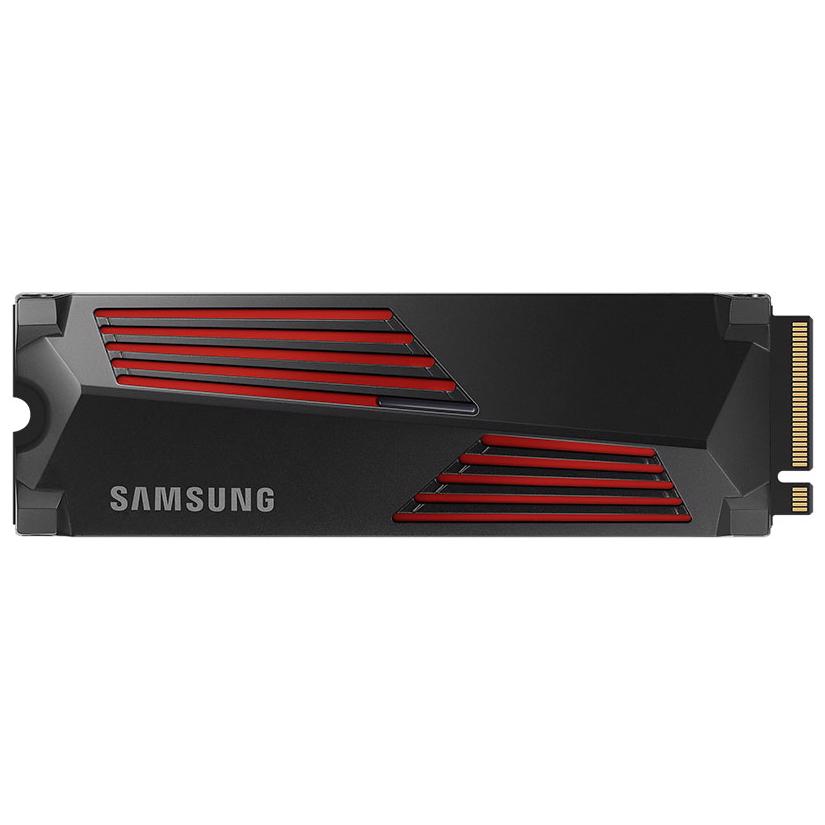 A large main feature product image of EX-DEMO Samsung 990 Pro w/Heatsink PCIe Gen4 NVMe M.2 SSD - 2TB