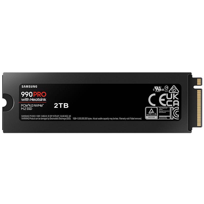 A large main feature product image of EX-DEMO Samsung 990 Pro w/Heatsink PCIe Gen4 NVMe M.2 SSD - 2TB