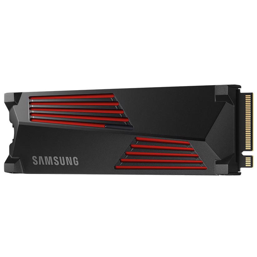 A large main feature product image of EX-DEMO Samsung 990 Pro w/Heatsink PCIe Gen4 NVMe M.2 SSD - 2TB