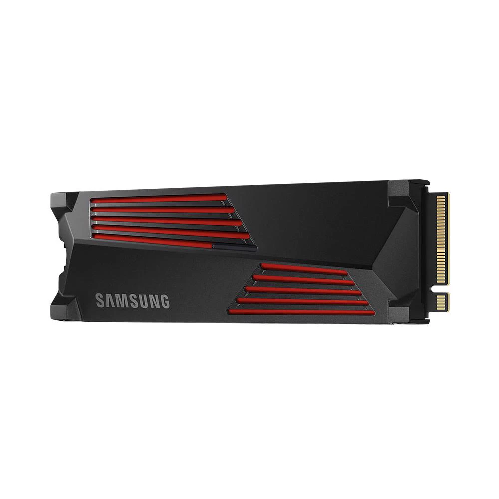 A large main feature product image of EX-DEMO Samsung 990 Pro w/Heatsink PCIe Gen4 NVMe M.2 SSD - 2TB