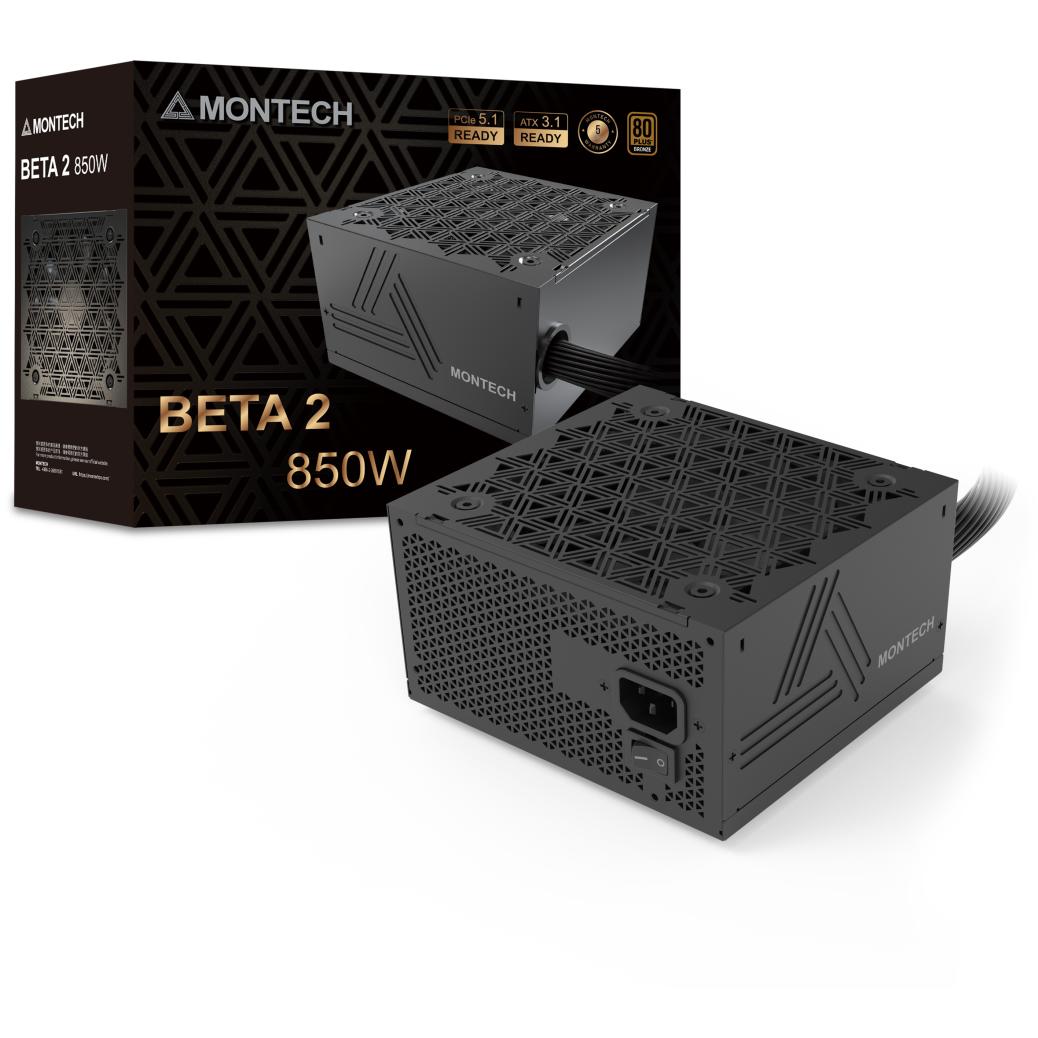 A large main feature product image of Montech BETA 2 850W Bronze PCIe 5.1 ATX 3.1 PSU