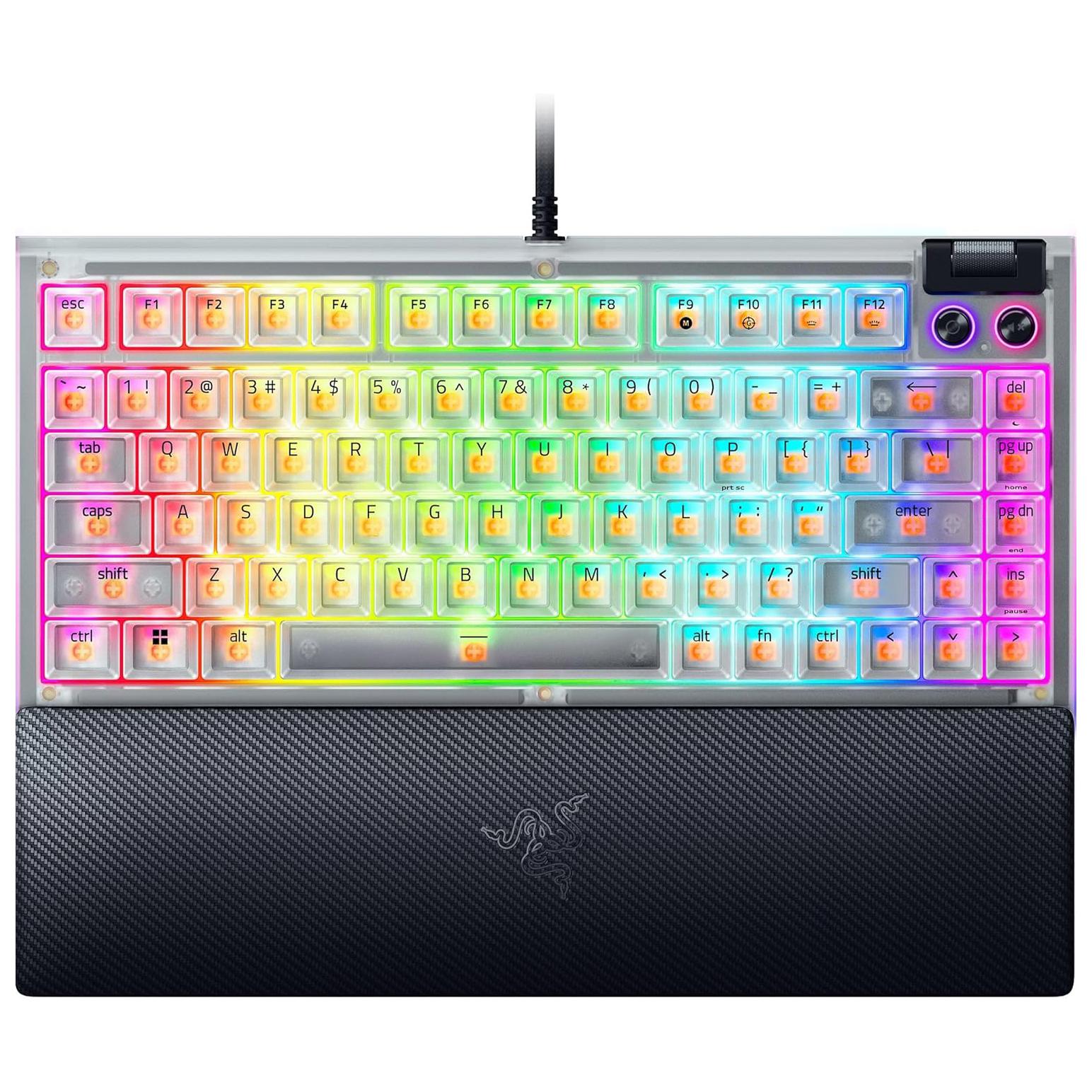 A large main feature product image of EX-DEMO Razer BlackWidow V4 75% - Compact Mechanical Gaming Keyboard (Phantom White)