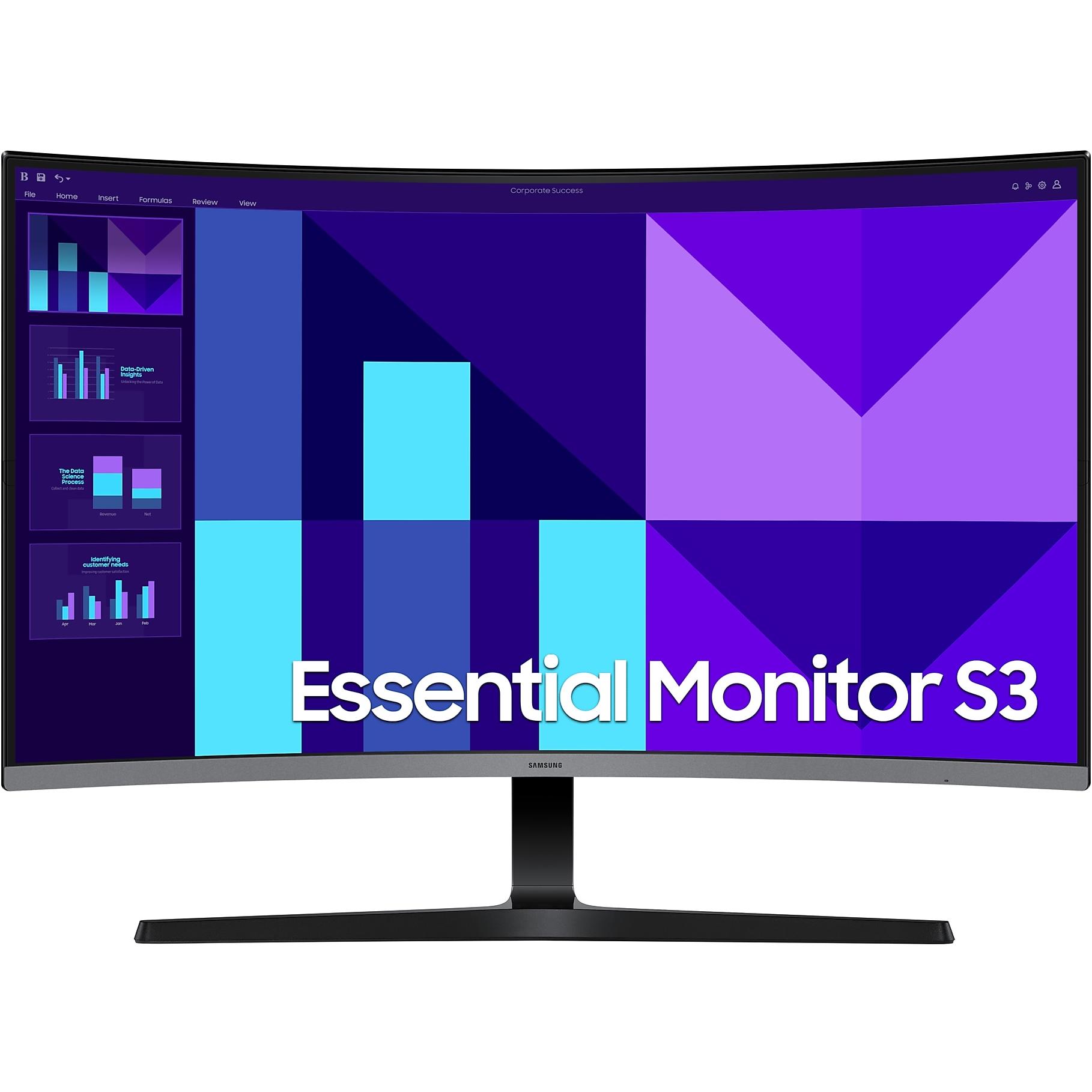 A large main feature product image of EX-DEMO Samsung Essential S3 S39GD - 32" Curved 1080p 100Hz VA Monitor