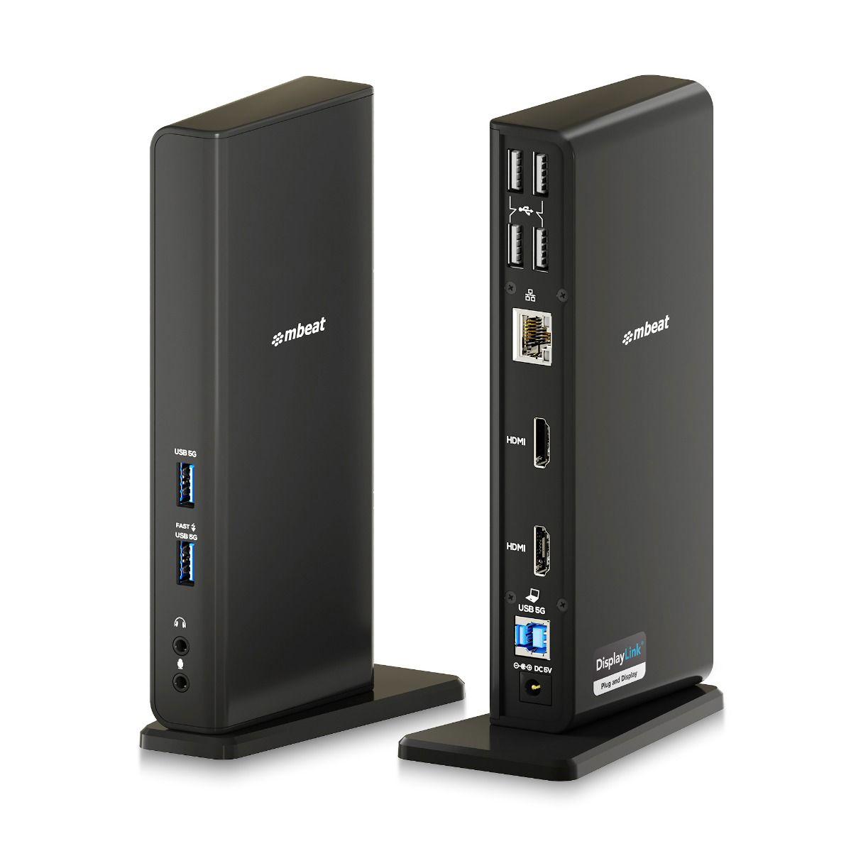 A large main feature product image of mbeat USB-C/A Dual HDMI DisplayLink Docking Station