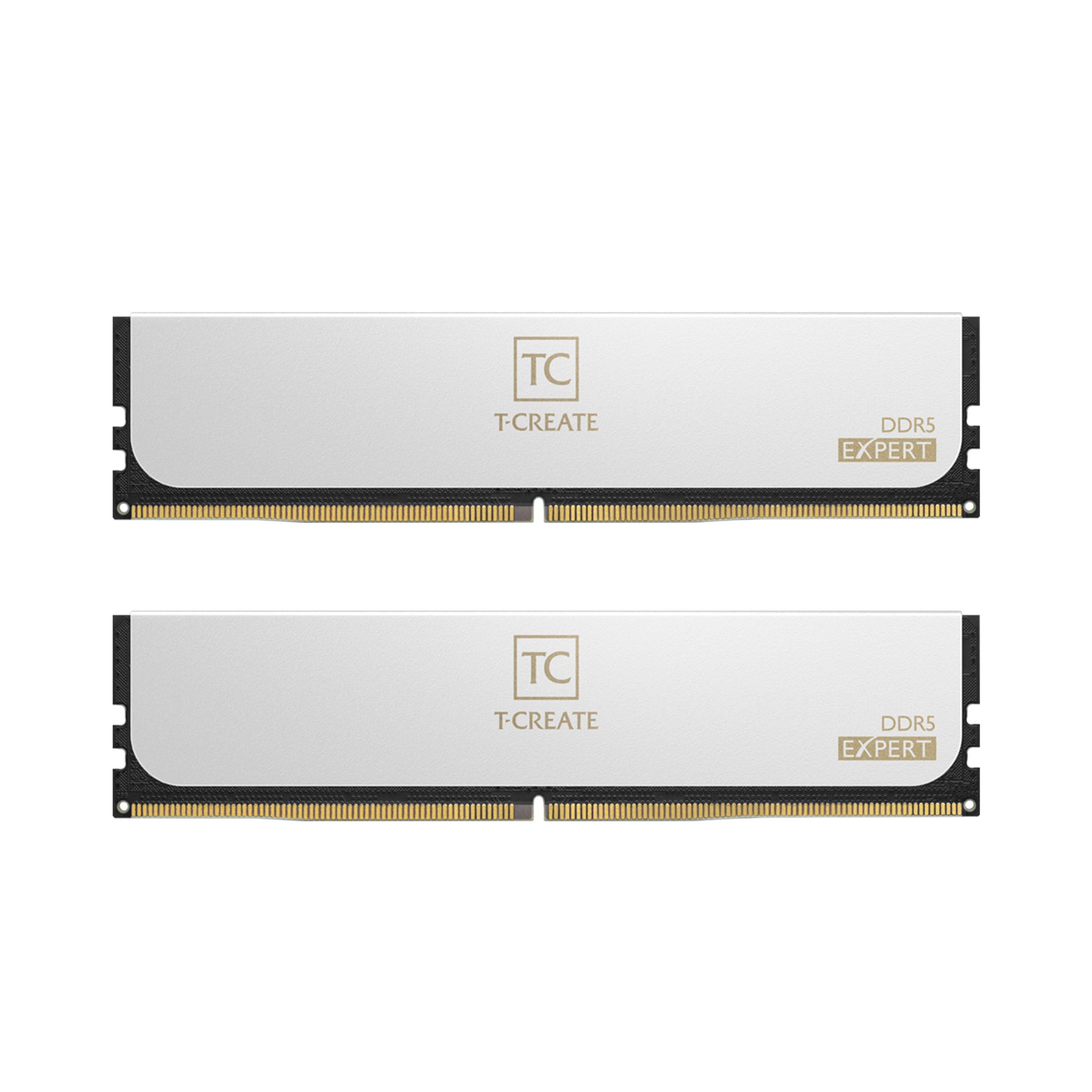 A large main feature product image of TeamGroup T-Create Expert 96GB Kit (2x48GB) DDR5-6000 C30 - White