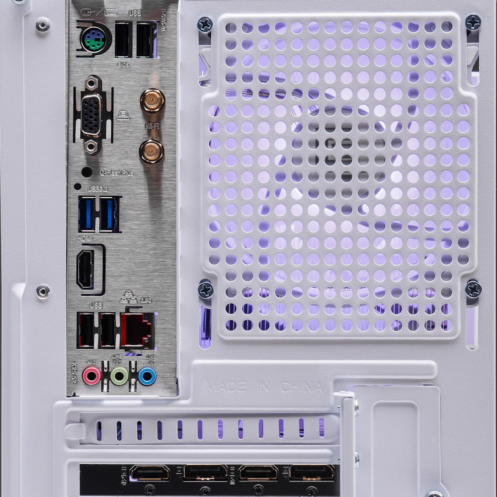 A large main feature product image of PLE Snow RTX 5050 Prebuilt Ready To Go Gaming PC