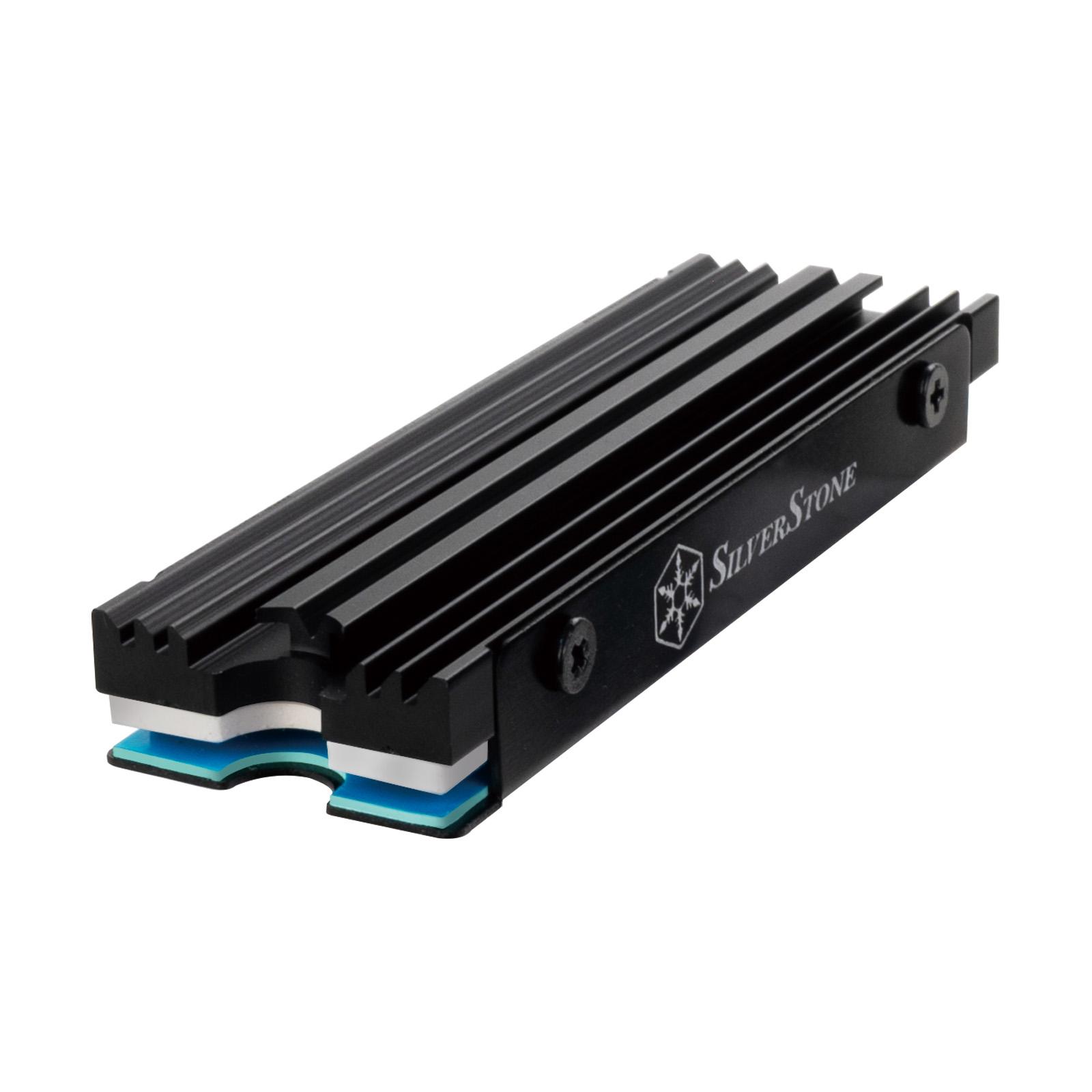 A large main feature product image of SilverStone TP07 Ultra-Slim Aluminium M.2 SSD Cooling Kit