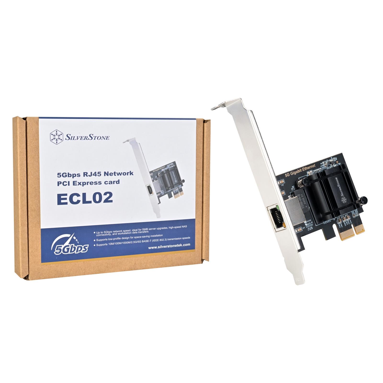 A large main feature product image of SilverStone 5GbE RJ45 Network Card