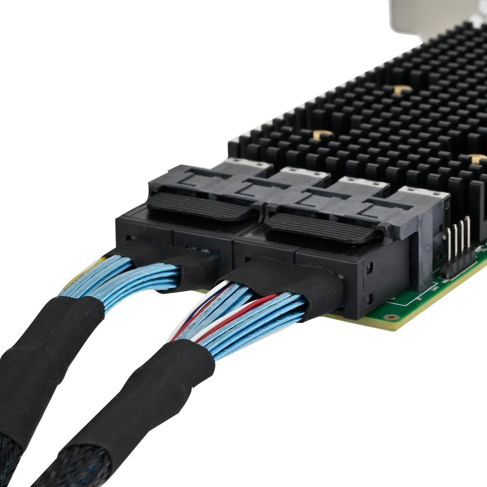 A large main feature product image of SilverStone Internal HD Mini SAS SFF-8643 8i 27P to Slim SAS SFF-8654 8i 74P Cable (600mm)