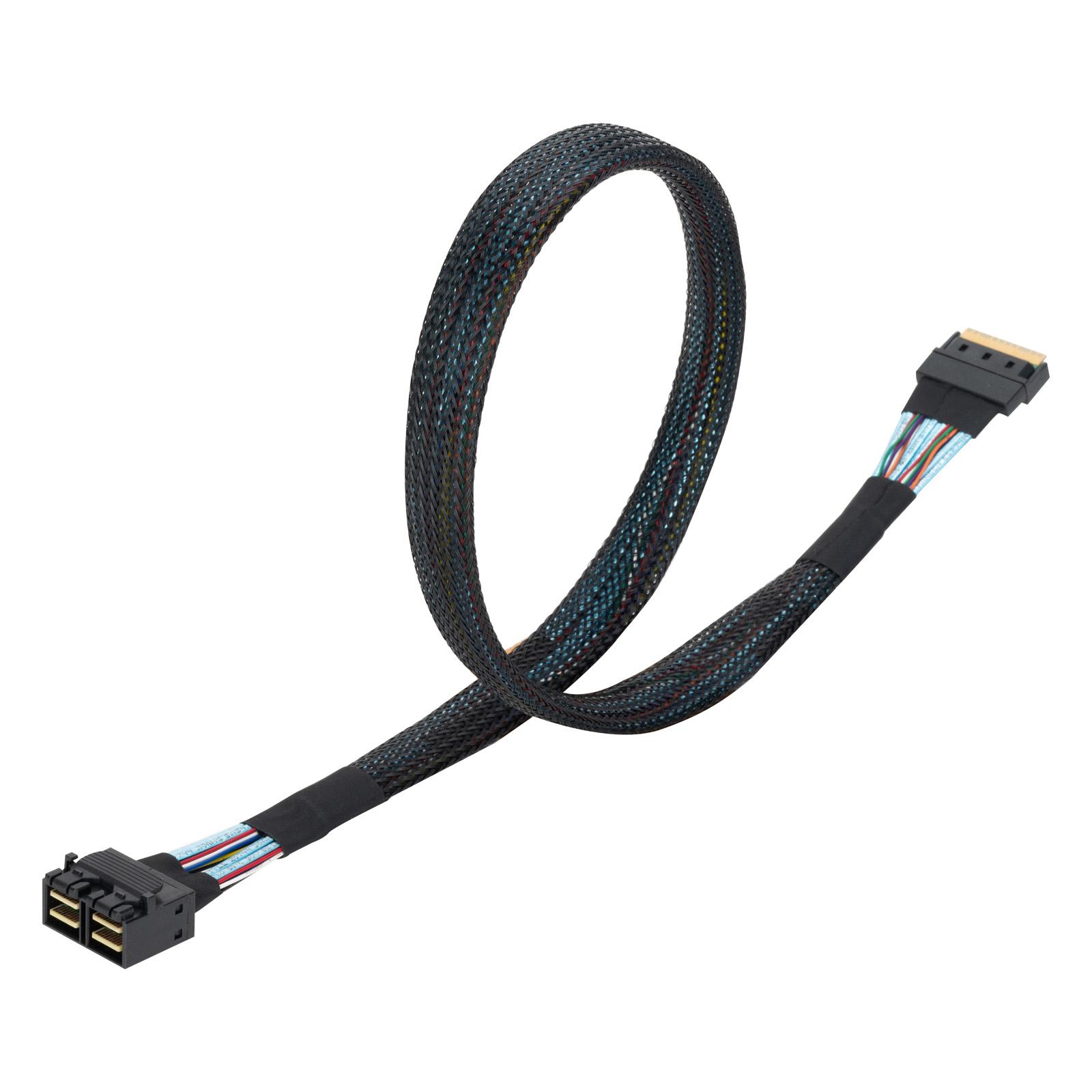 A large main feature product image of SilverStone Internal HD Mini SAS SFF-8643 8i 27P to Slim SAS SFF-8654 8i 74P Cable (600mm)
