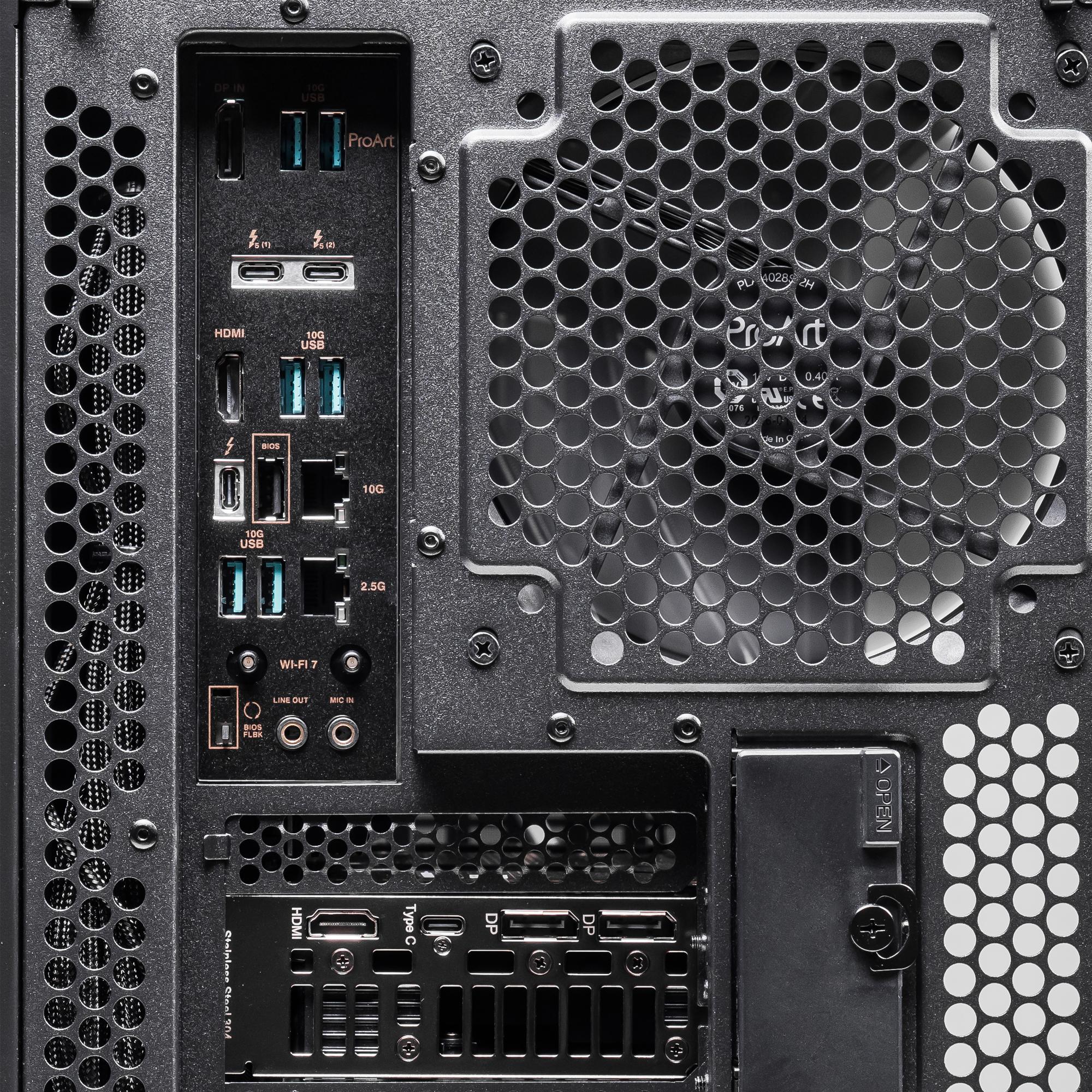 A large main feature product image of PLE ProArt RTX 5080 Prebuilt Ready To Go Workstation PC