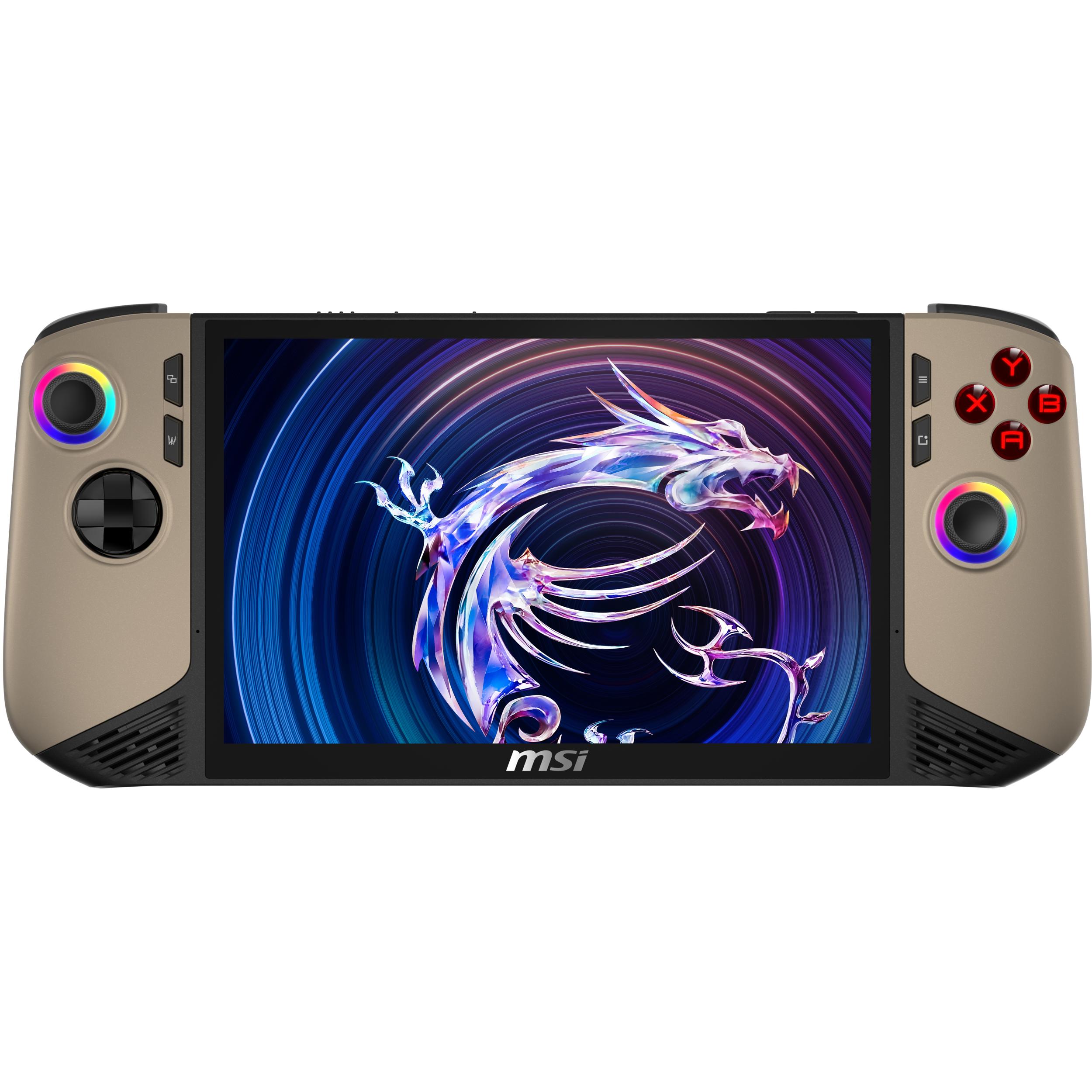 A large main feature product image of EX-DEMO MSI Claw 8 AI+ (A2VM) - 8" 120Hz, Core Ultra 7 258V, 32GB/1TB - Win 11 Gaming Handheld