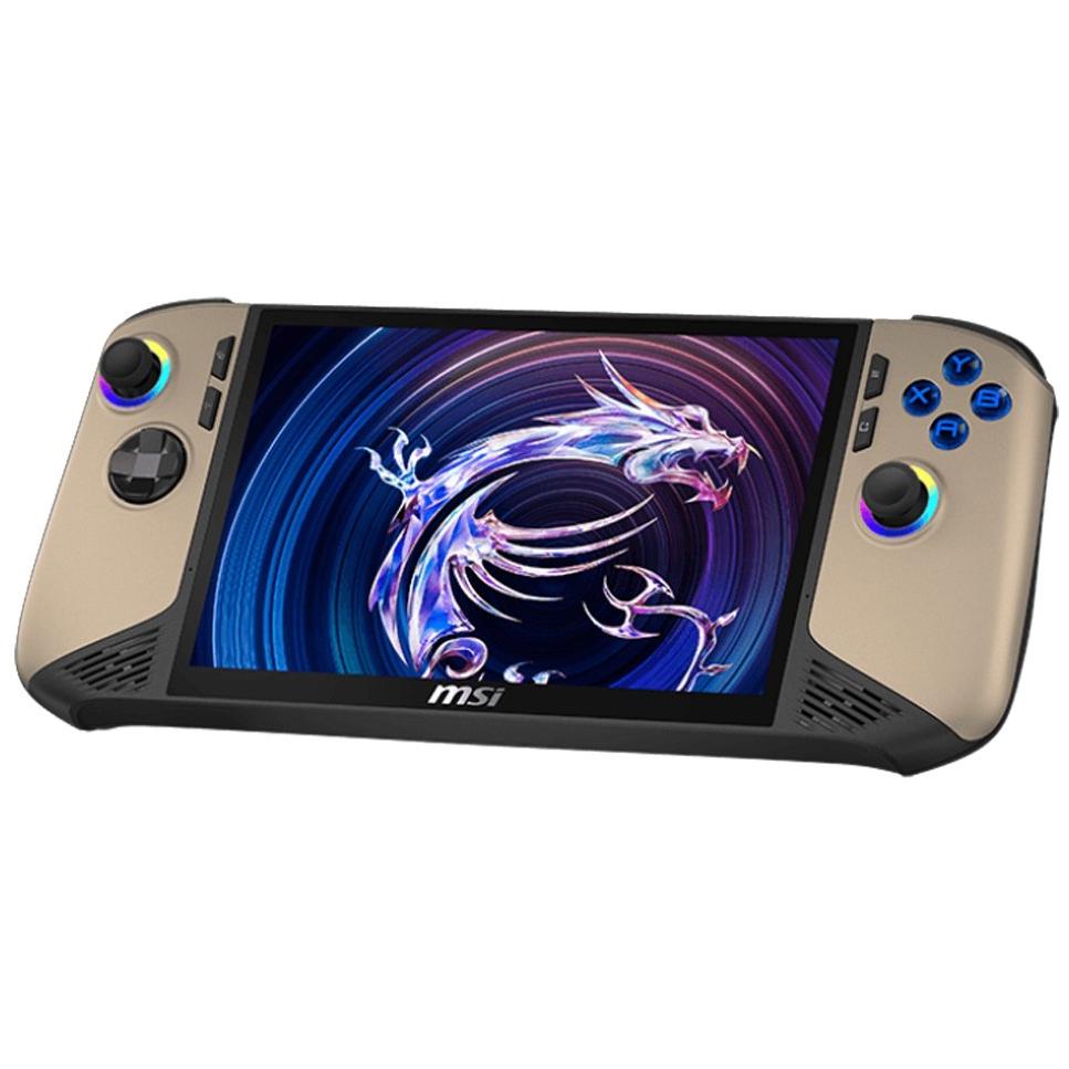A large main feature product image of EX-DEMO MSI Claw 8 AI+ (A2VM) - 8" 120Hz, Core Ultra 7 258V, 32GB/1TB - Win 11 Gaming Handheld