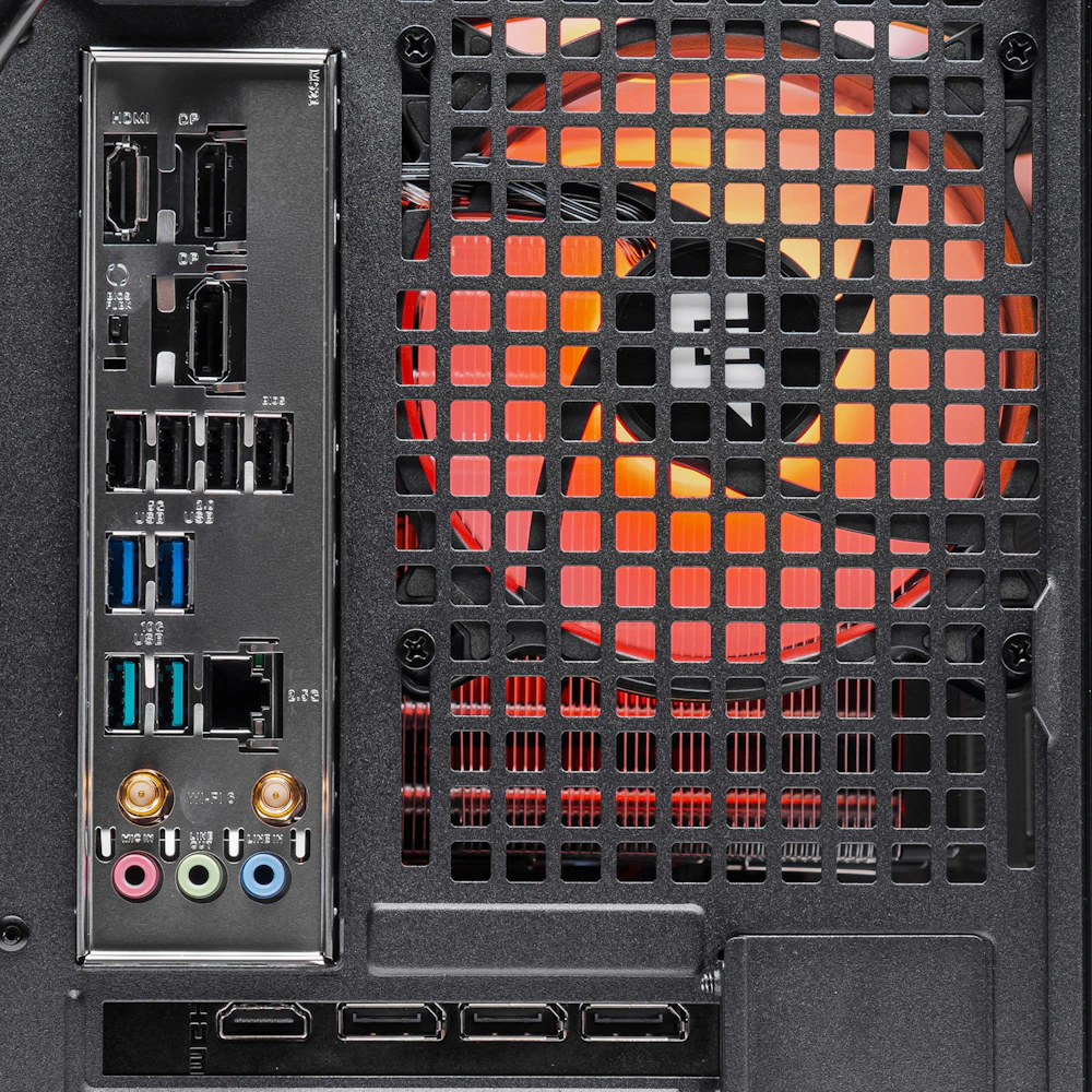 A large main feature product image of PLE Flare RTX 5080 Prebuilt Ready To Go Gaming PC