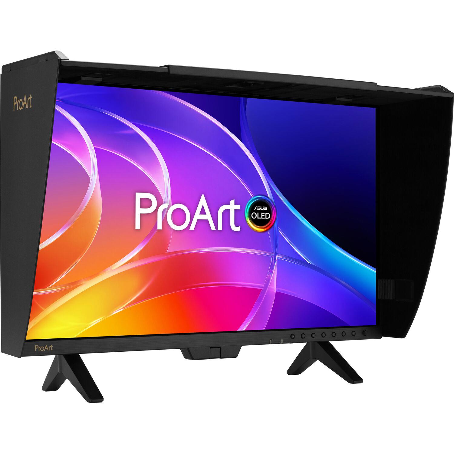 A large main feature product image of ASUS ProArt OLED PA32USD - 32" 4K 240Hz 0.1ms Professional Monitor w/ Monitor Hood