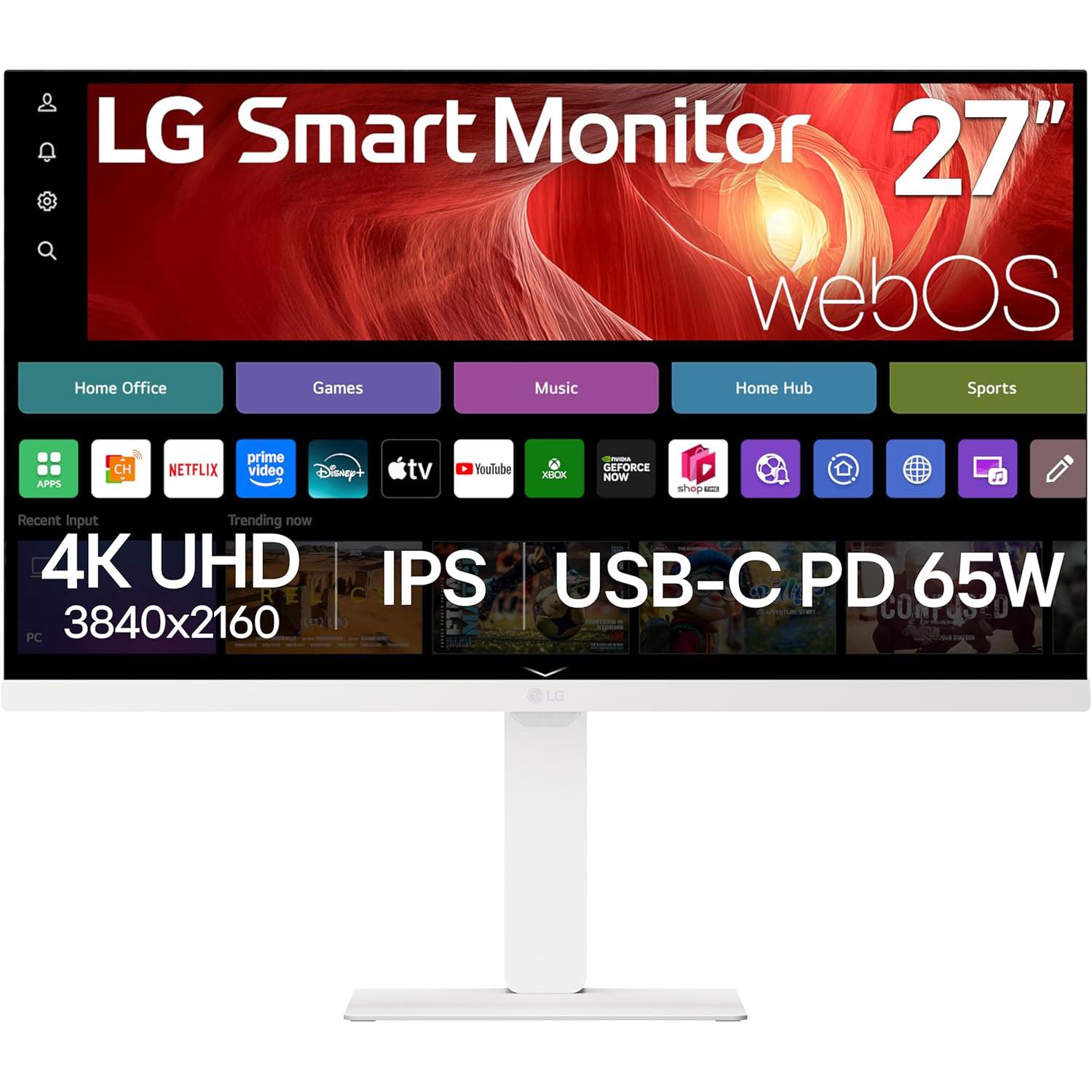 A large main feature product image of LG 27U730SA-W - 27" 4K 2160p 60Hz IPS Smart Monitor with webOS