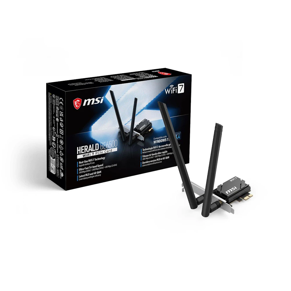 MSI Herald BE6500 Tri-Band Wi-Fi 7 Bluetooth 5.4 PCIe Adapter Card
