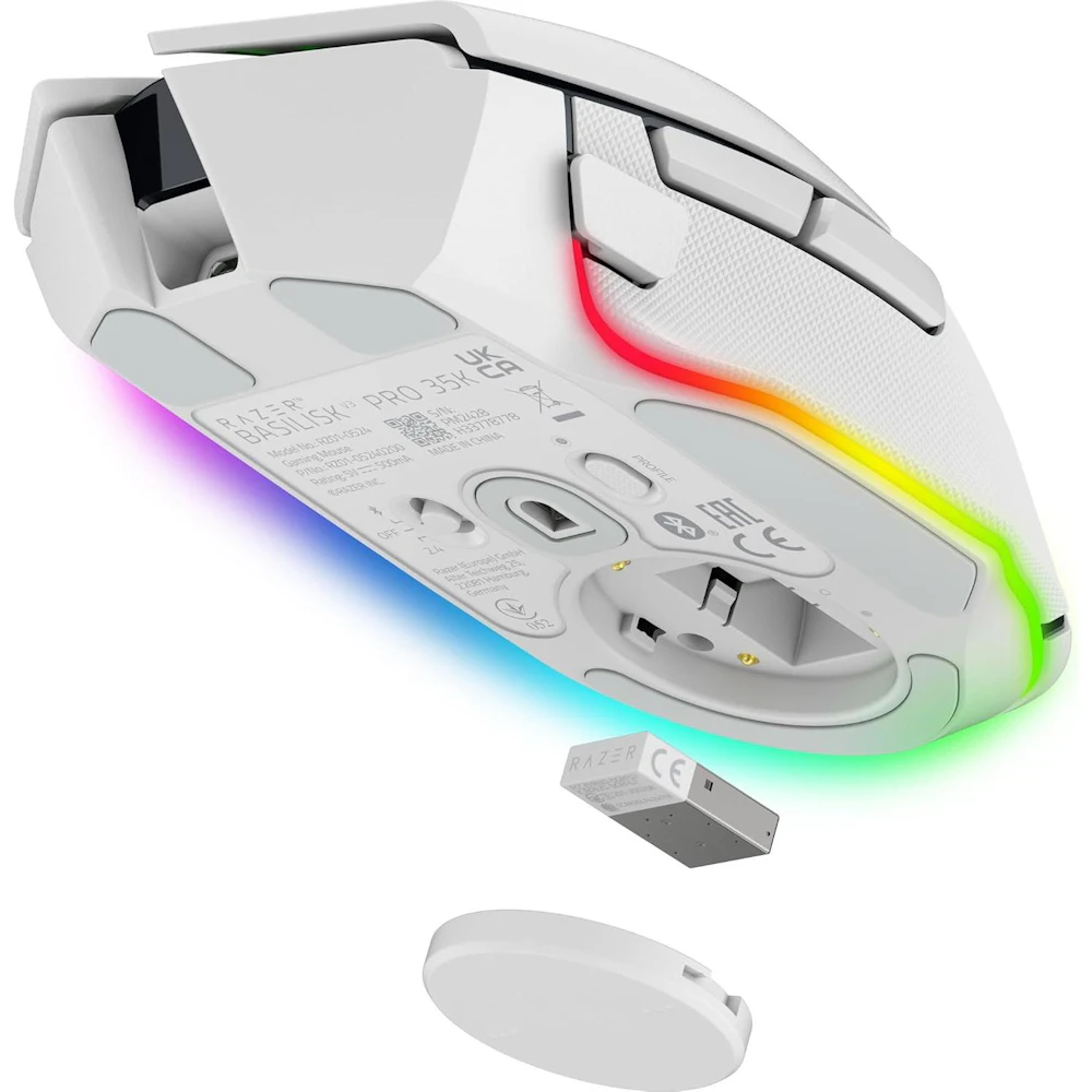 A large main feature product image of Razer Basilisk V3 Pro 35K - Ergonomic Wireless Gaming Mouse - White Edition