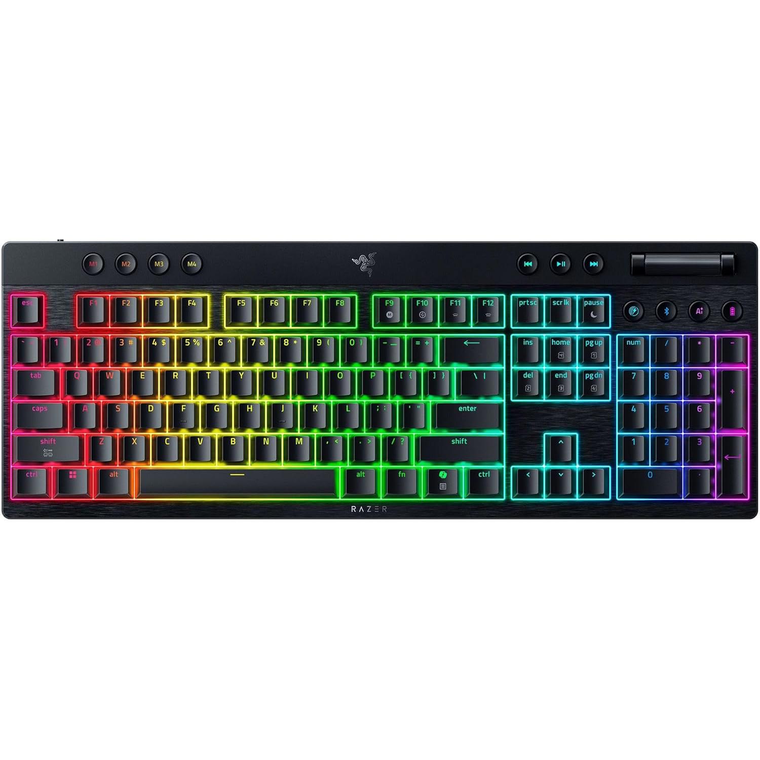 A large main feature product image of Razer BlackWidow V4 Low-profile HyperSpeed - Wireless Low-Profile Mechanical Gaming Keyboard (Yellow Linear Switch)