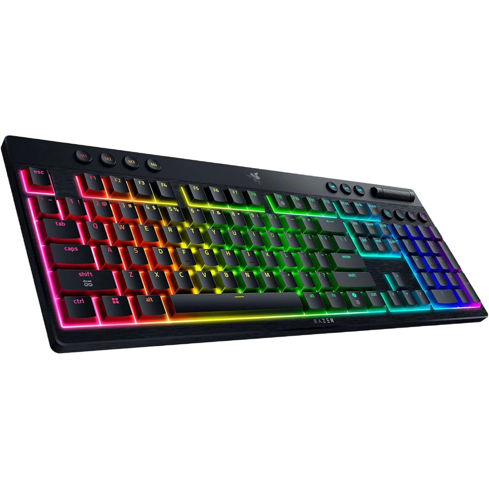 A large main feature product image of Razer BlackWidow V4 Low-profile HyperSpeed - Wireless Low-Profile Mechanical Gaming Keyboard (Yellow Linear Switch)