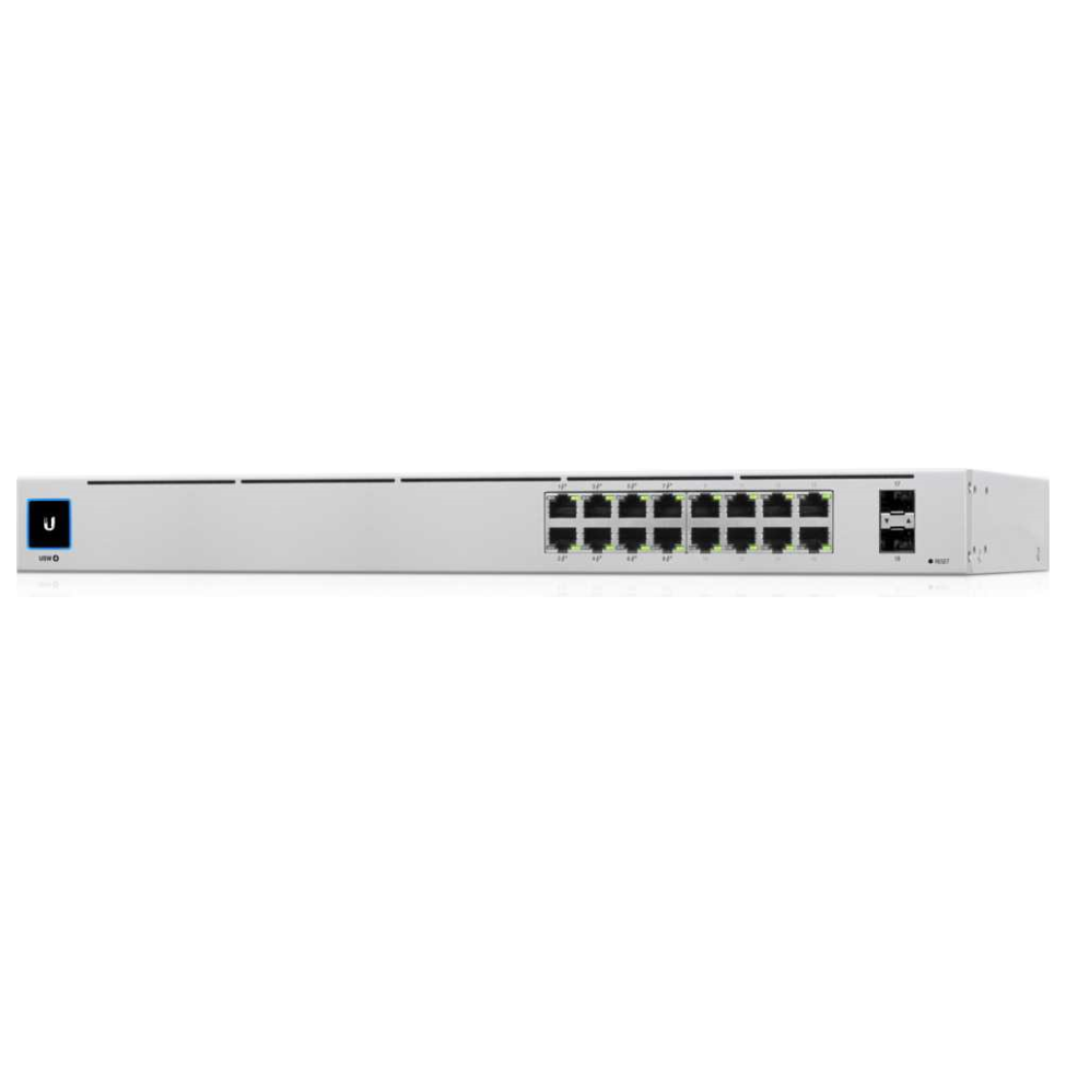A large main feature product image of EX-DEMO Ubiquiti UniFi Standard 16-Port 1GbE Layer 2 PoE Switch