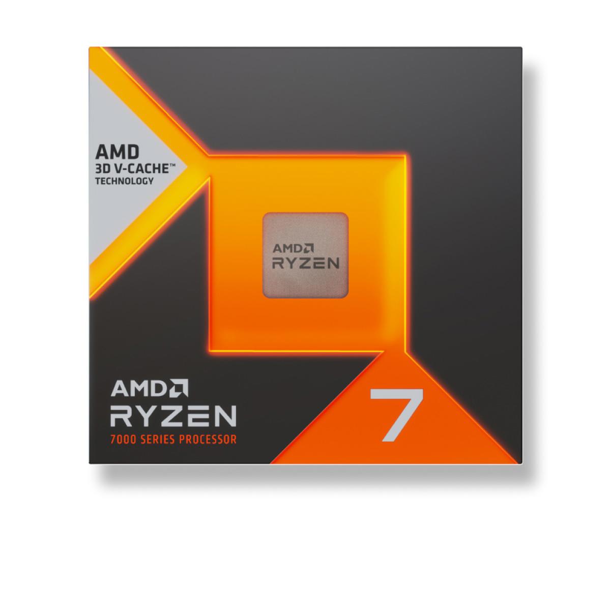 A large main feature product image of AMD Ryzen 7 7700X3D 8 Core 16 Thread Up to 4.5GHz AM5 - No HSF Retail Box