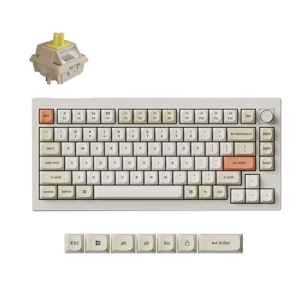 A large main feature product image of Keychron V1 Ultra 8K Wireless Custom Mechanical Keyboard - Retro (Silk POM Switch - Banana)