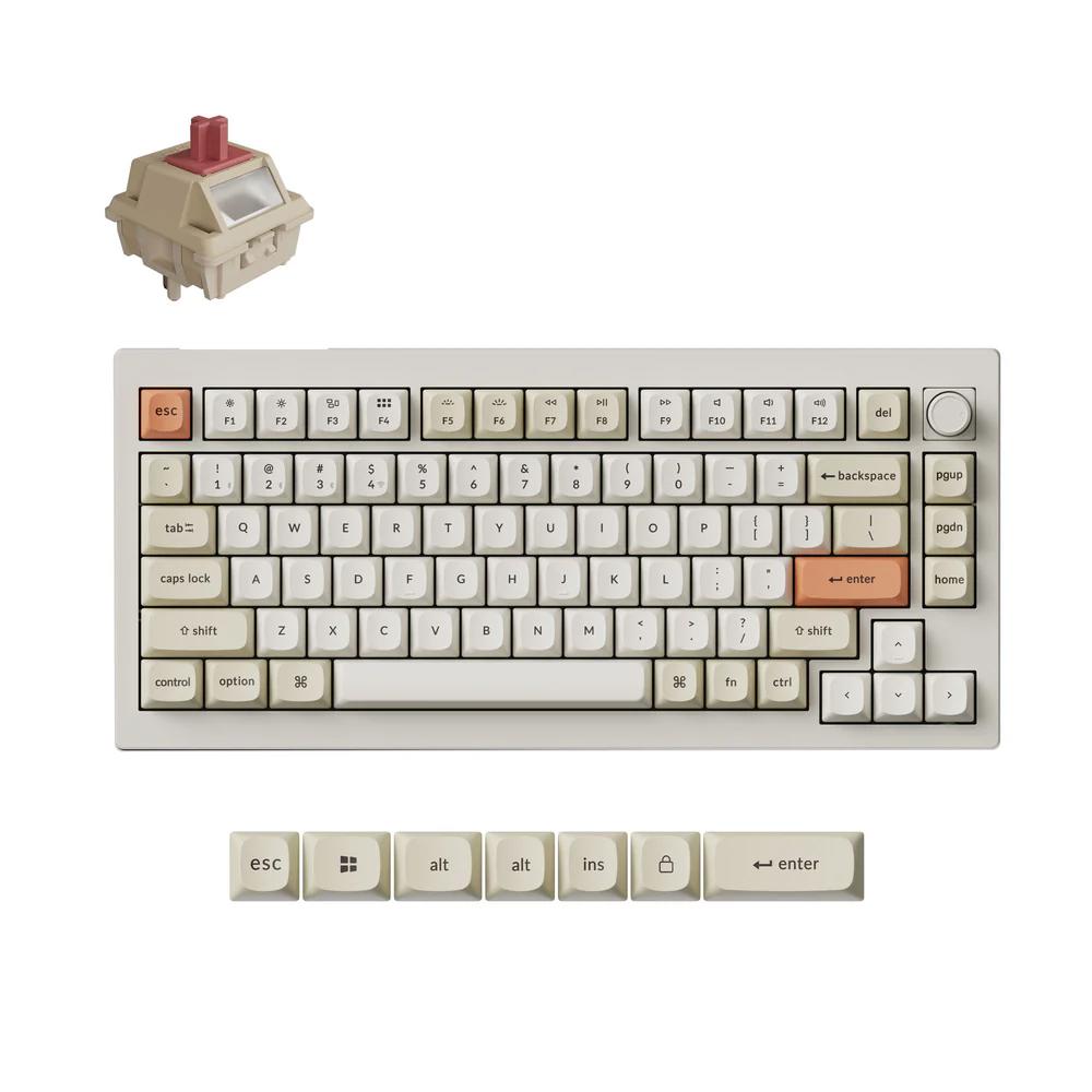 A large main feature product image of Keychron V1 Ultra 8K Wireless Custom Mechanical Keyboard - Retro (Silk POM Switch - Red)