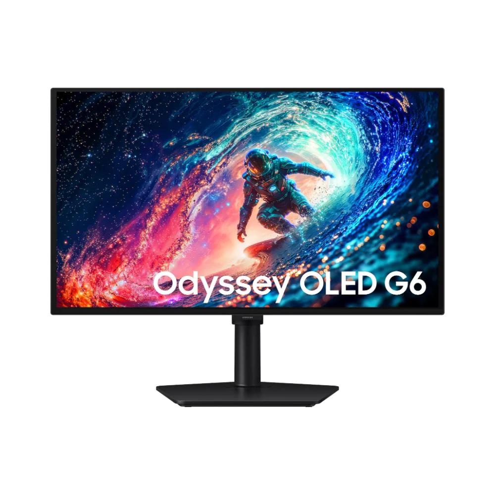 A large main feature product image of Samsung Odyssey OLED G6 - 27" 1440p 240Hz 0.03ms Gaming Monitor