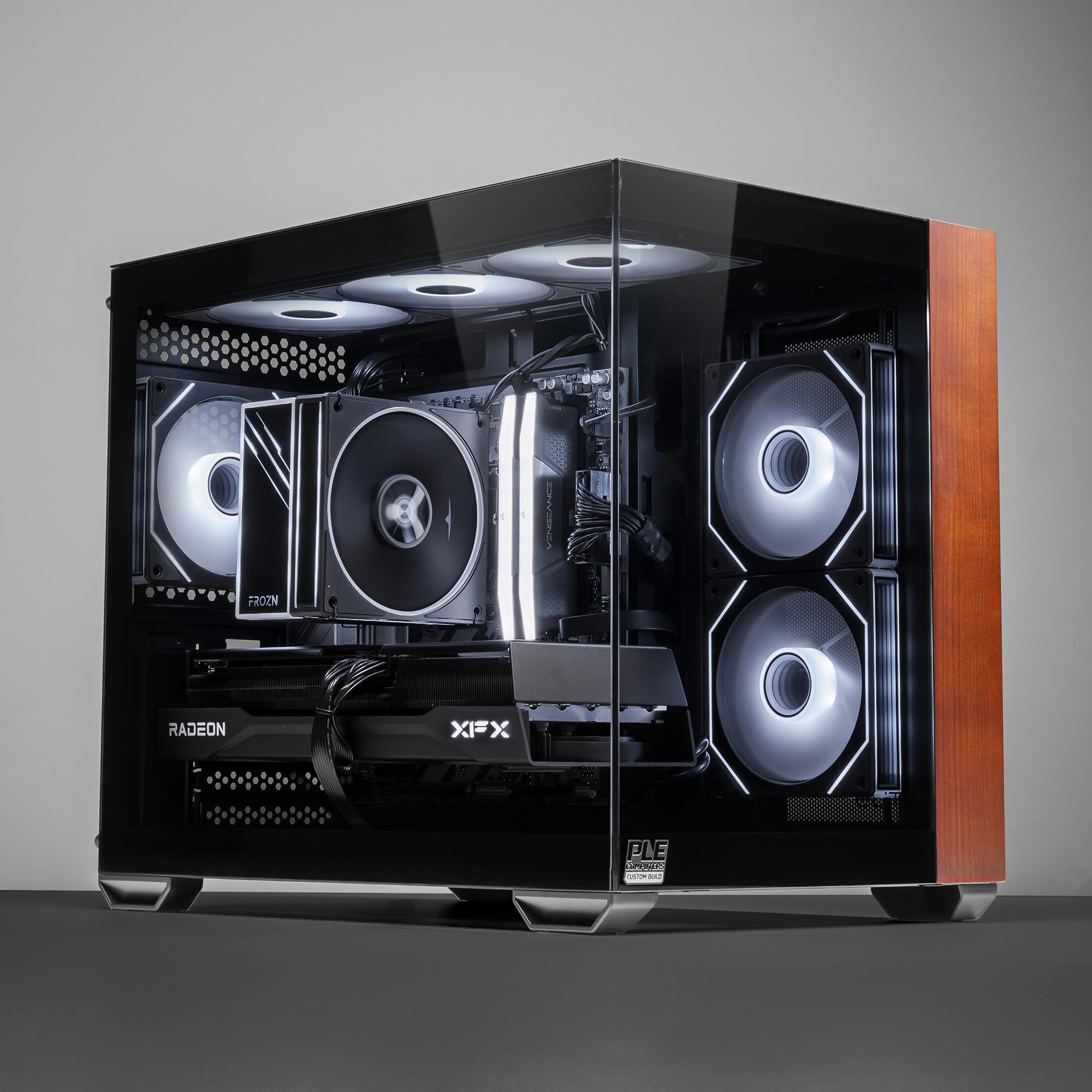 A large main feature product image of PLE Shadow RX 9070 XT Prebuilt Ready To Go Gaming PC